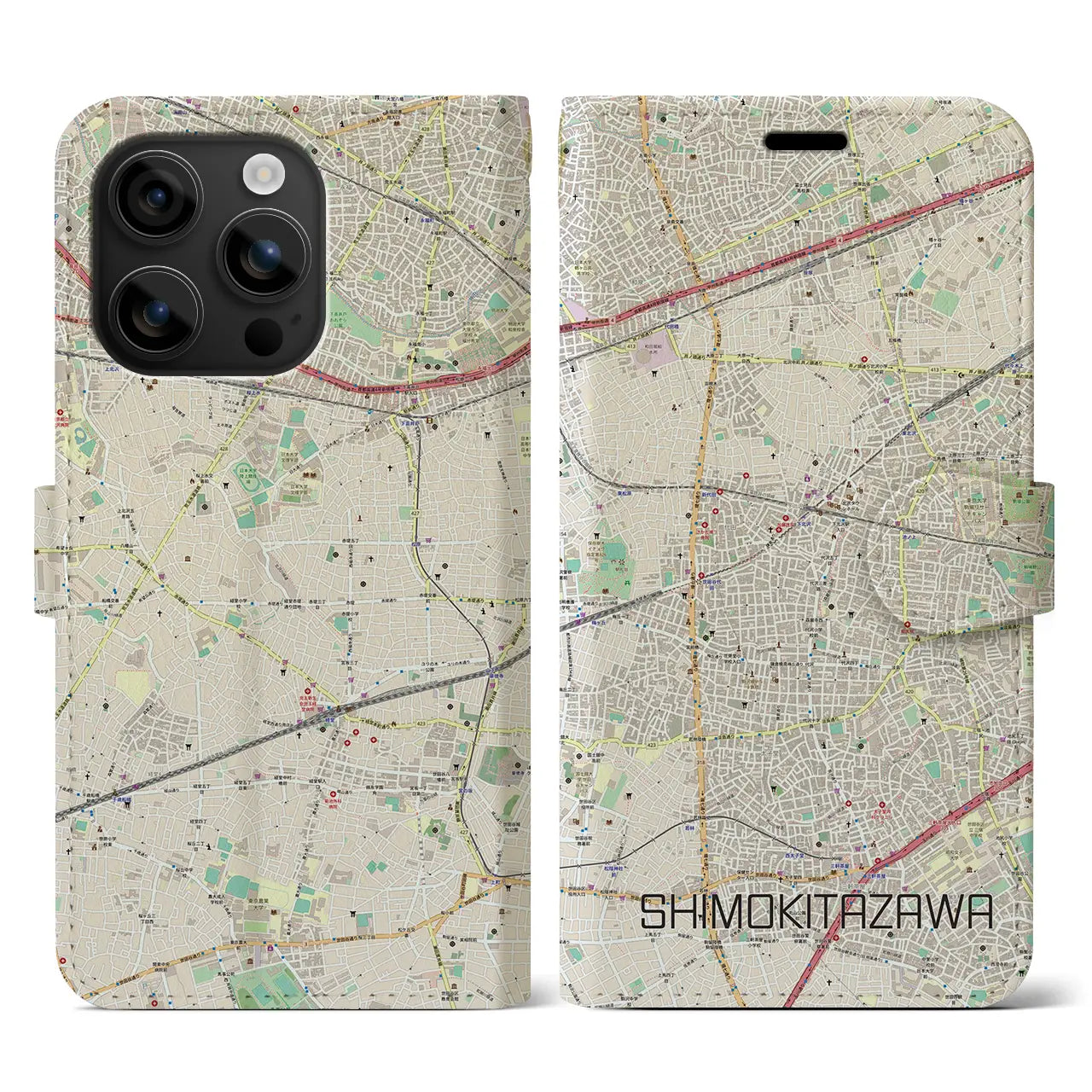 【下北沢(東京都)】地図柄iPhoneケース(手帳タイプ)ナチュラル・iPhone 16 用