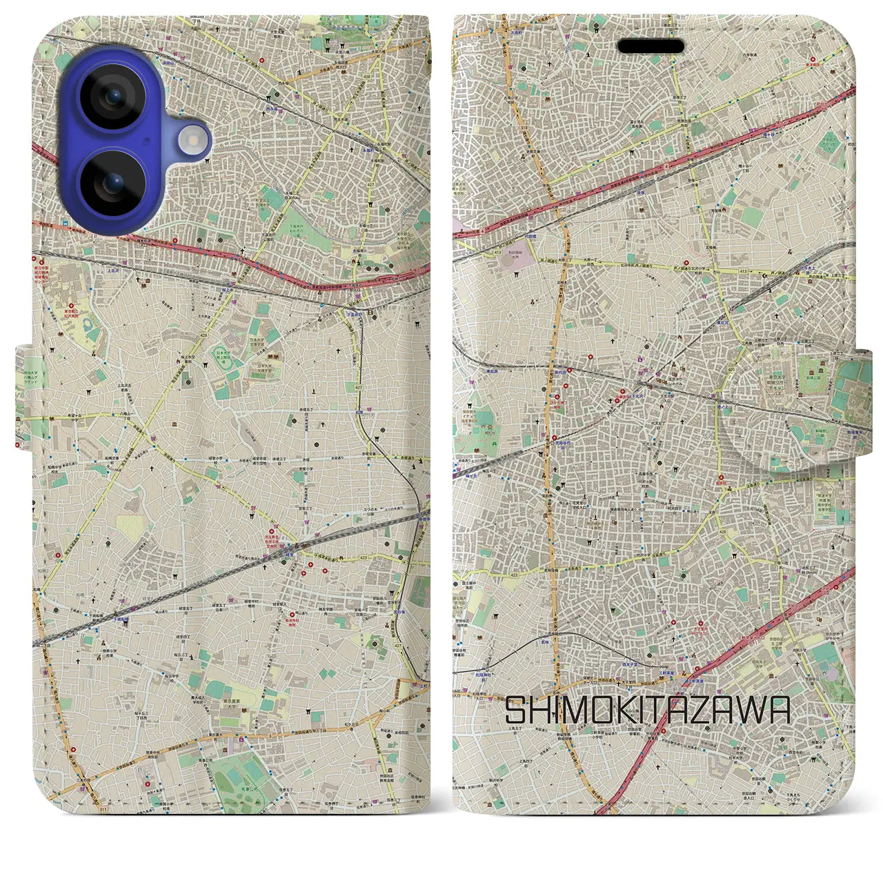 【下北沢(東京都)】地図柄iPhoneケース(手帳タイプ)ナチュラル・iPhone 16 Pro Max 用