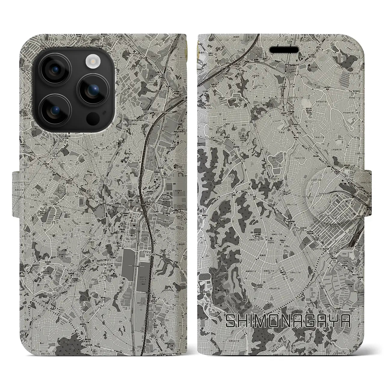 【下永谷(神奈川県)】地図柄iPhoneケース(手帳タイプ)モノトーン・iPhone 16 用