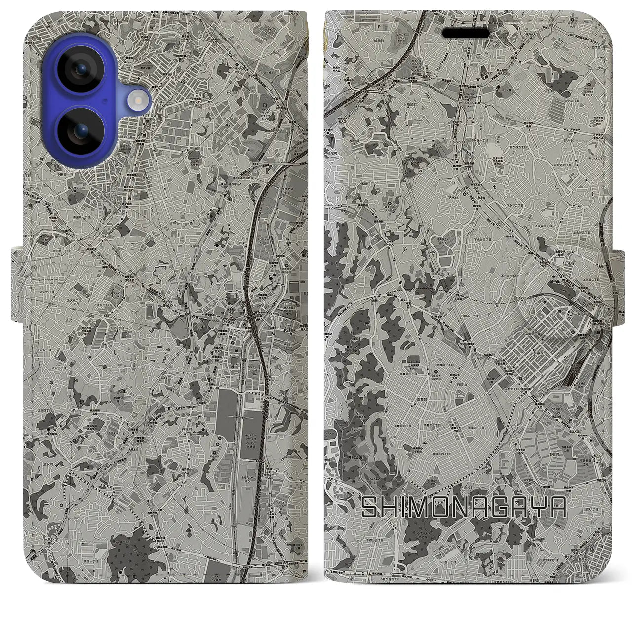 【下永谷(神奈川県)】地図柄iPhoneケース(手帳タイプ)モノトーン・iPhone 16 Pro Max 用