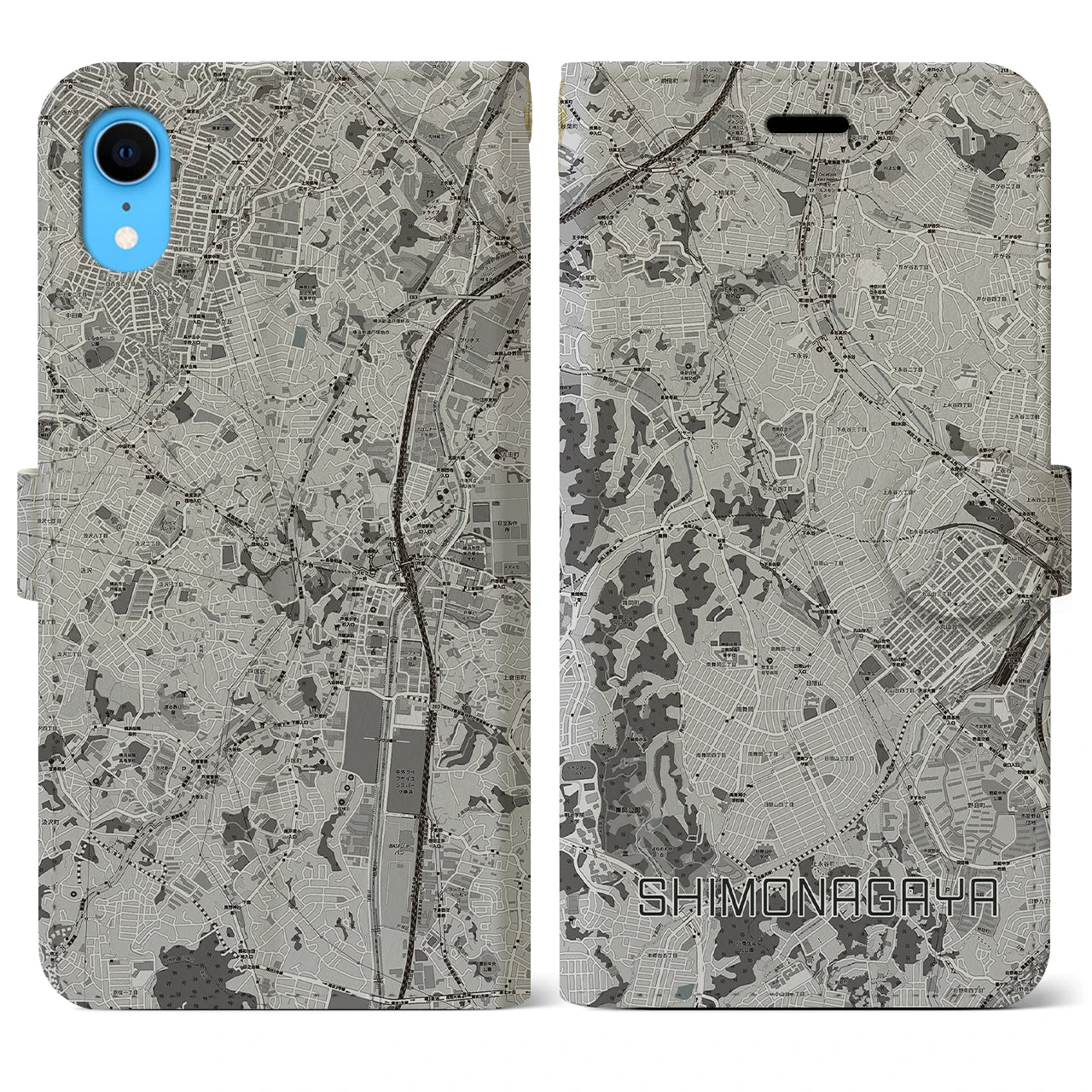【下永谷(神奈川県)】地図柄iPhoneケース(手帳タイプ)モノトーン・iPhone XR 用