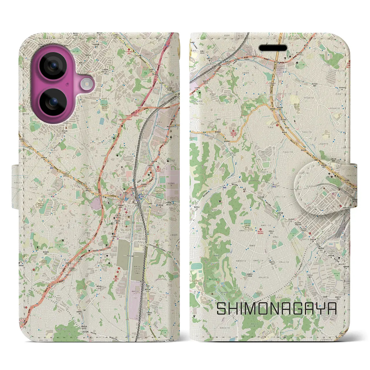 【下永谷(神奈川県)】地図柄iPhoneケース(手帳タイプ)ナチュラル・iPhone 16 Pro 用