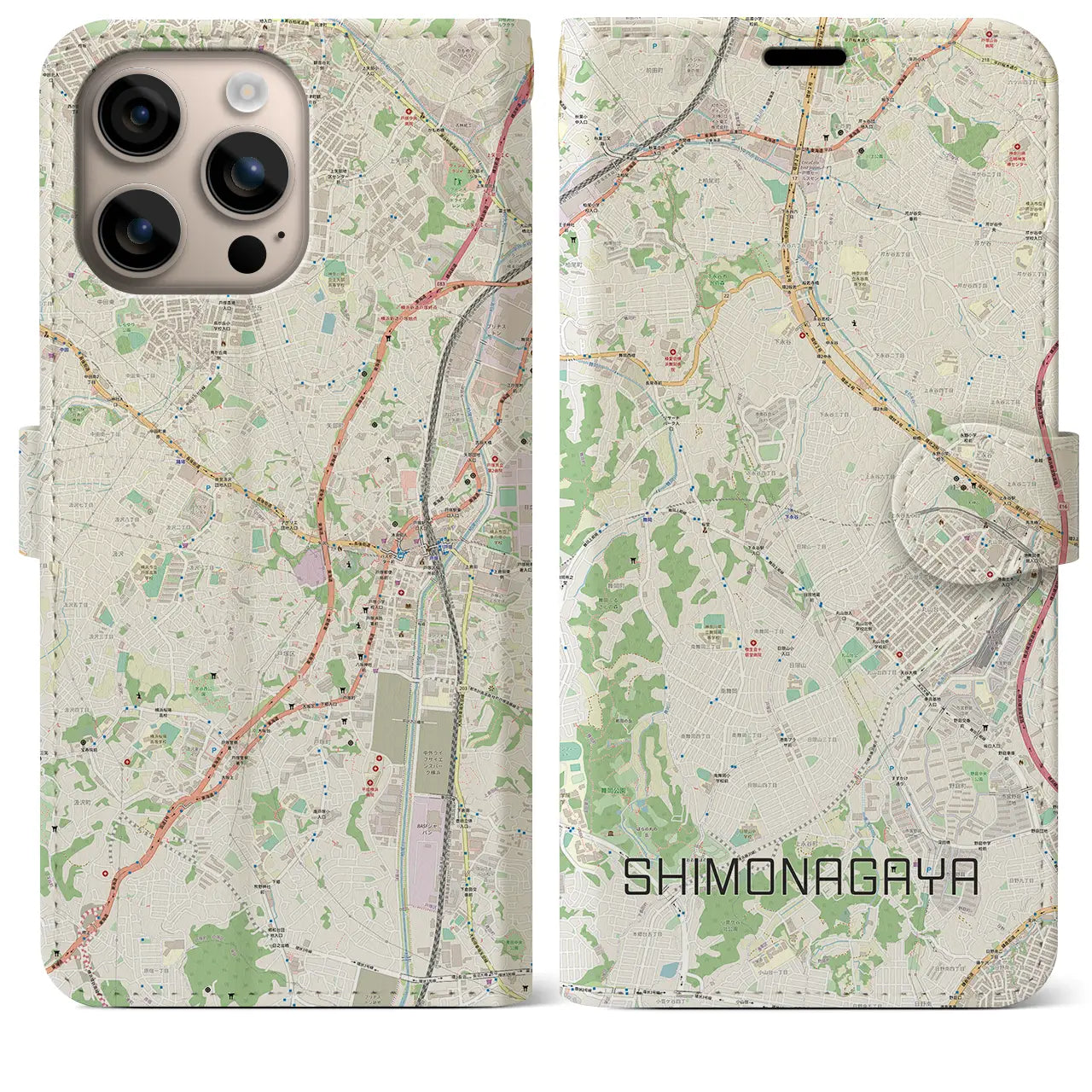 【下永谷(神奈川県)】地図柄iPhoneケース(手帳タイプ)ナチュラル・iPhone 16 Plus 用
