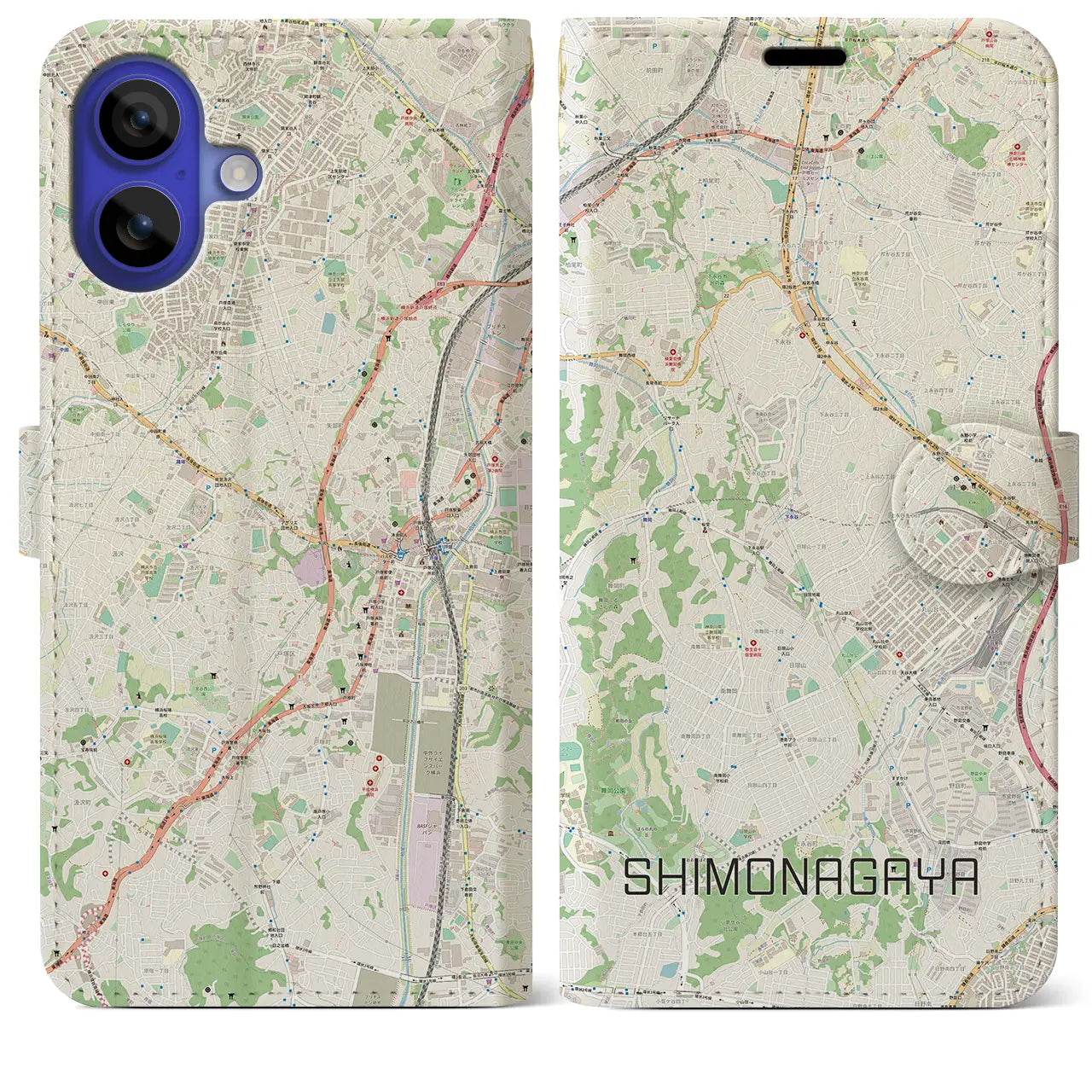 【下永谷(神奈川県)】地図柄iPhoneケース(手帳タイプ)ナチュラル・iPhone 16 Pro Max 用