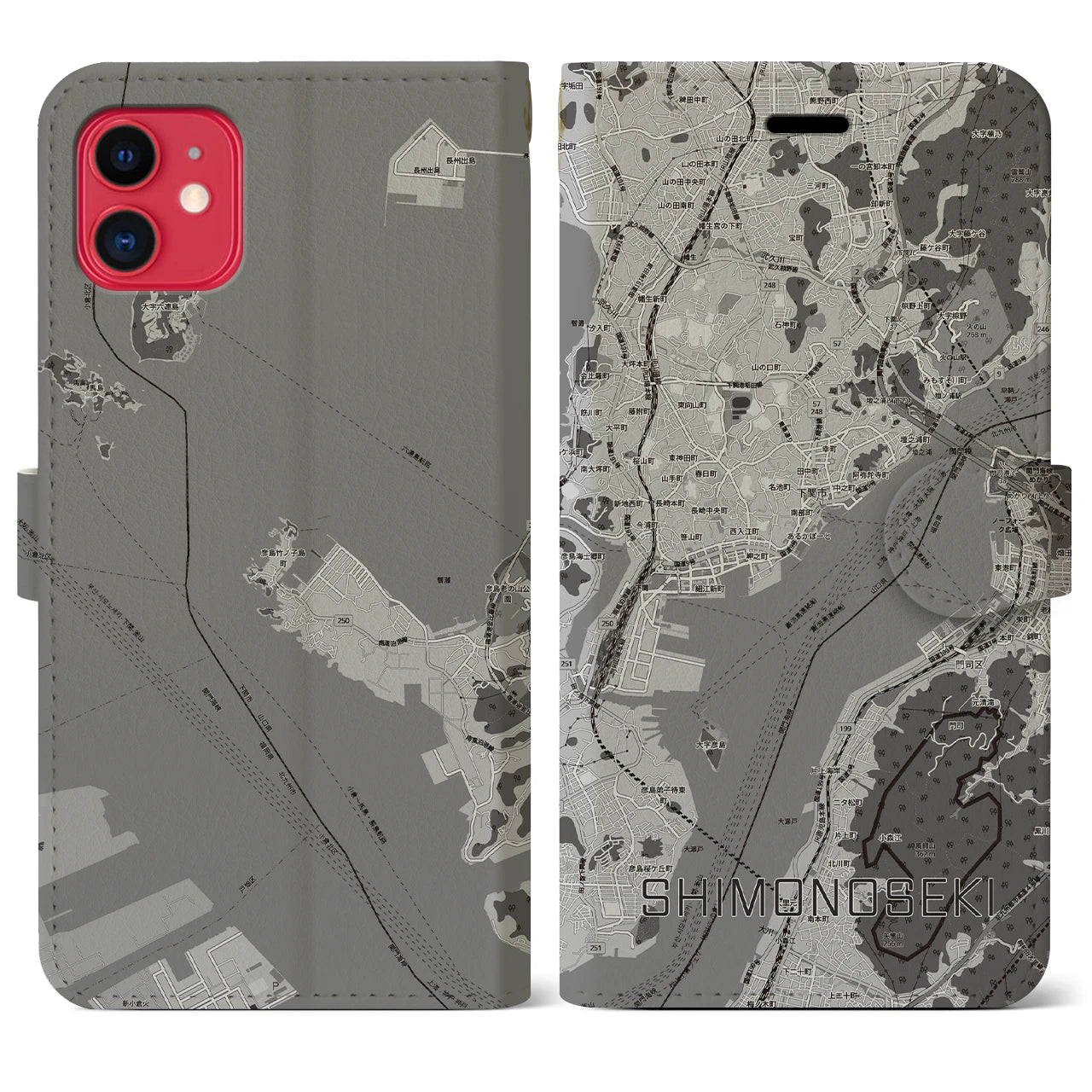 【下関2(山口県)】地図柄iPhoneケース(手帳タイプ)