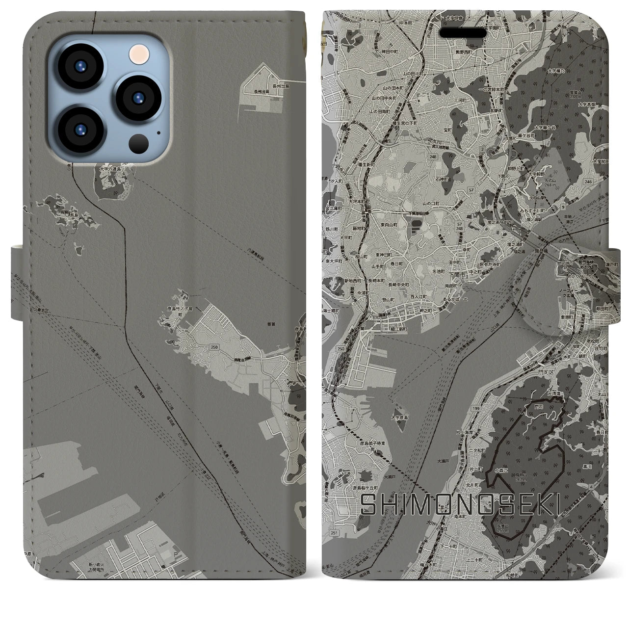 【下関2(山口県)】地図柄iPhoneケース(手帳タイプ)