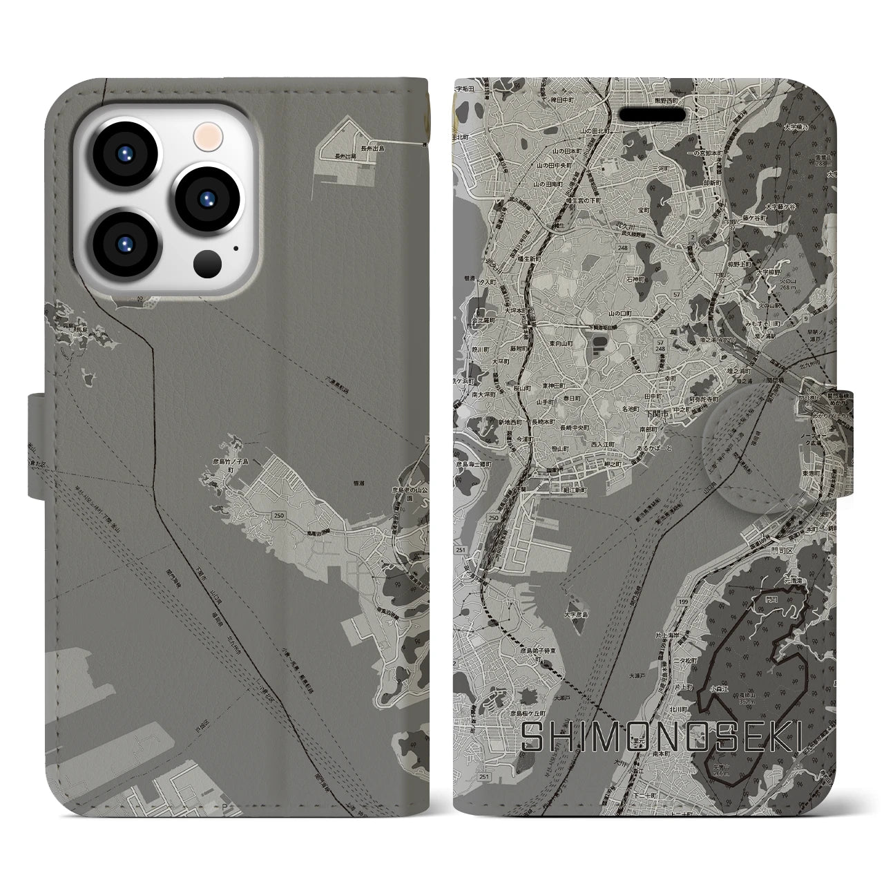 【下関2(山口県)】地図柄iPhoneケース(手帳タイプ)