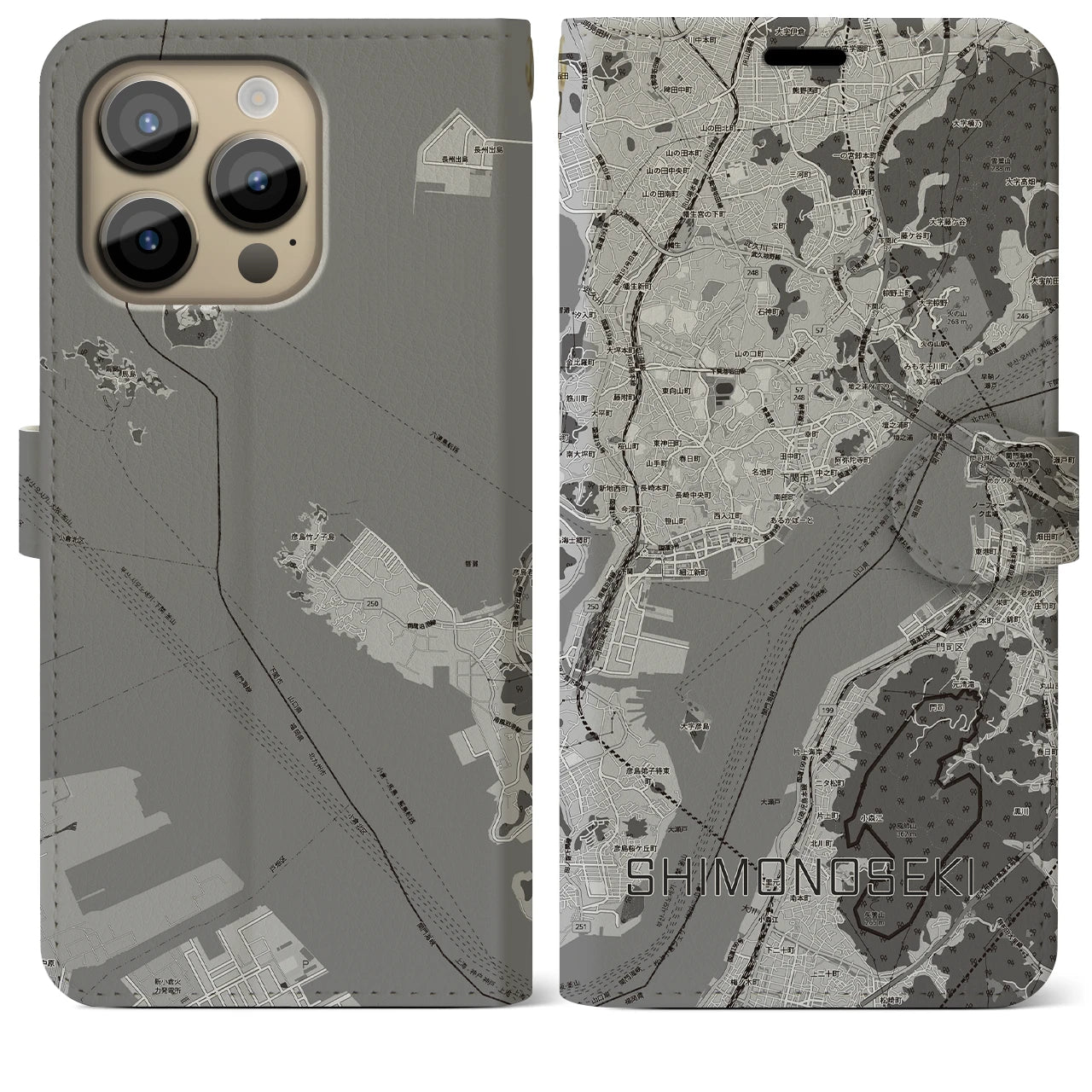 【下関2(山口県)】地図柄iPhoneケース(手帳タイプ)