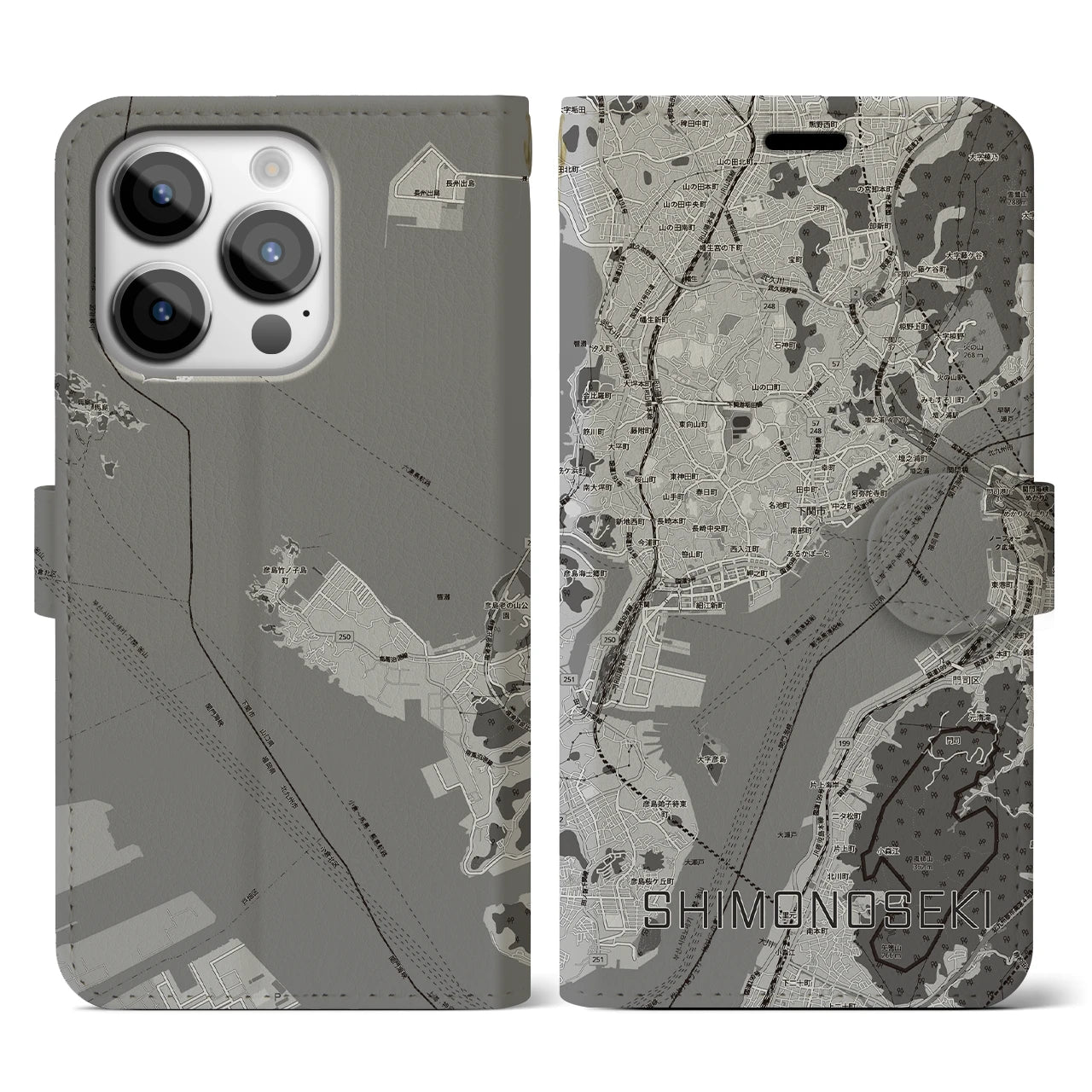 【下関2(山口県)】地図柄iPhoneケース(手帳タイプ)