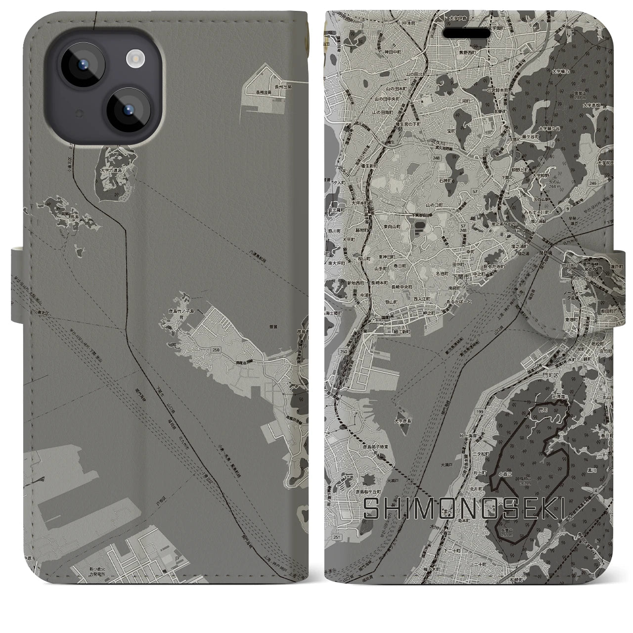 【下関2(山口県)】地図柄iPhoneケース(手帳タイプ)