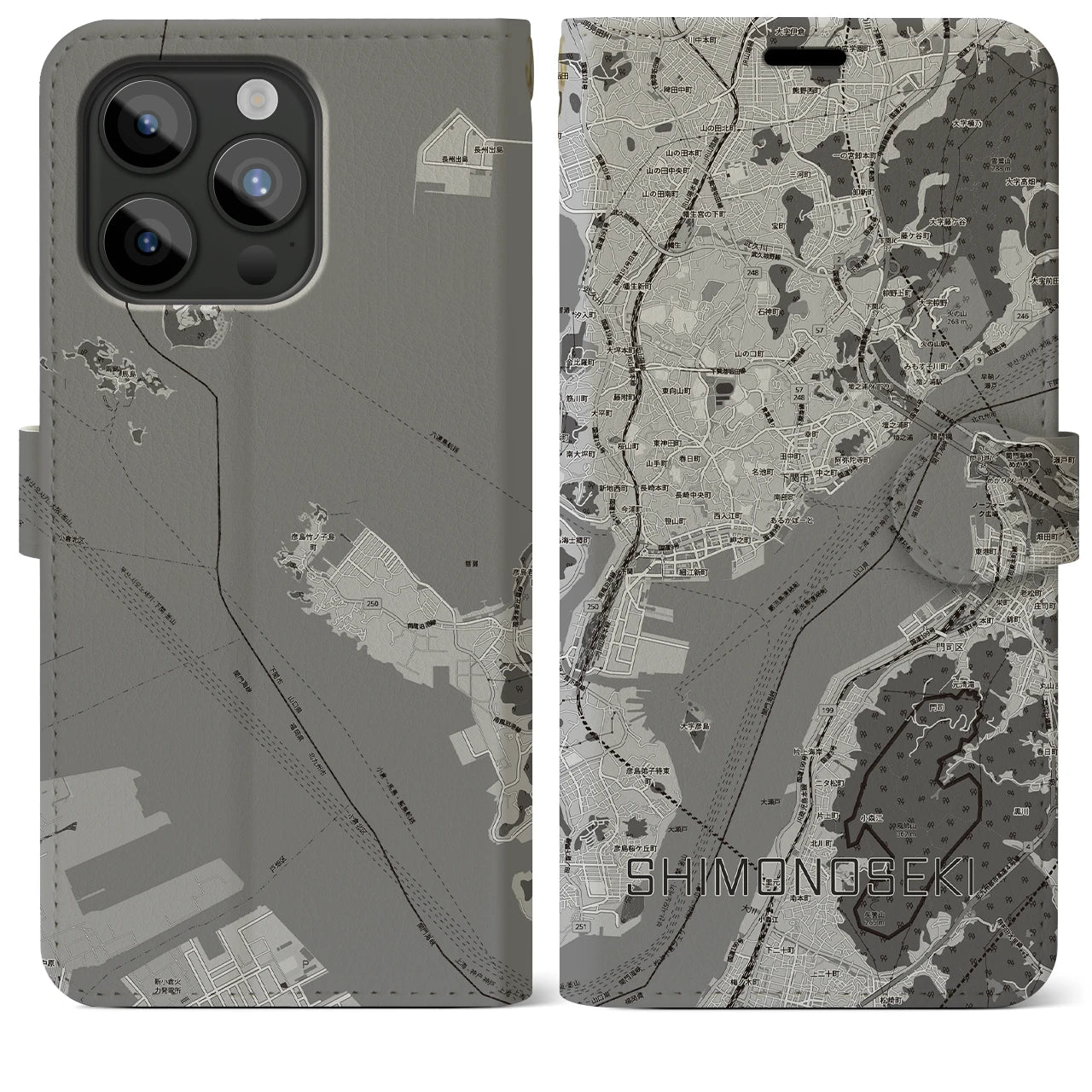 【下関2(山口県)】地図柄iPhoneケース(手帳タイプ)