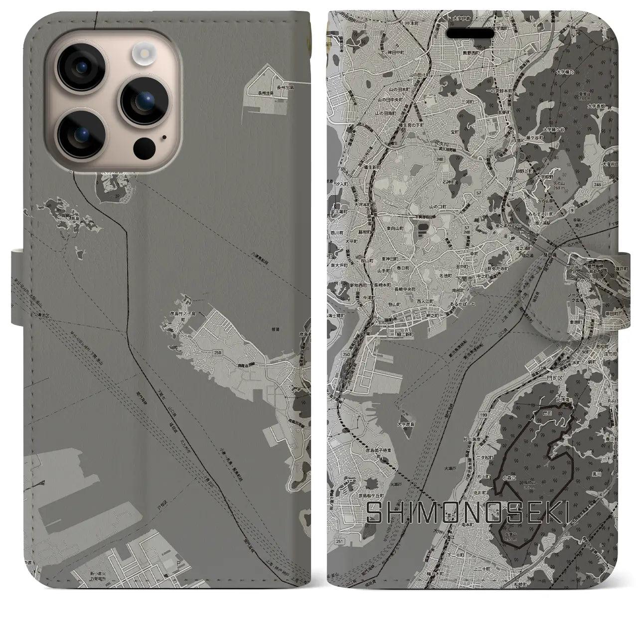 【下関2(山口県)】地図柄iPhoneケース(手帳タイプ)