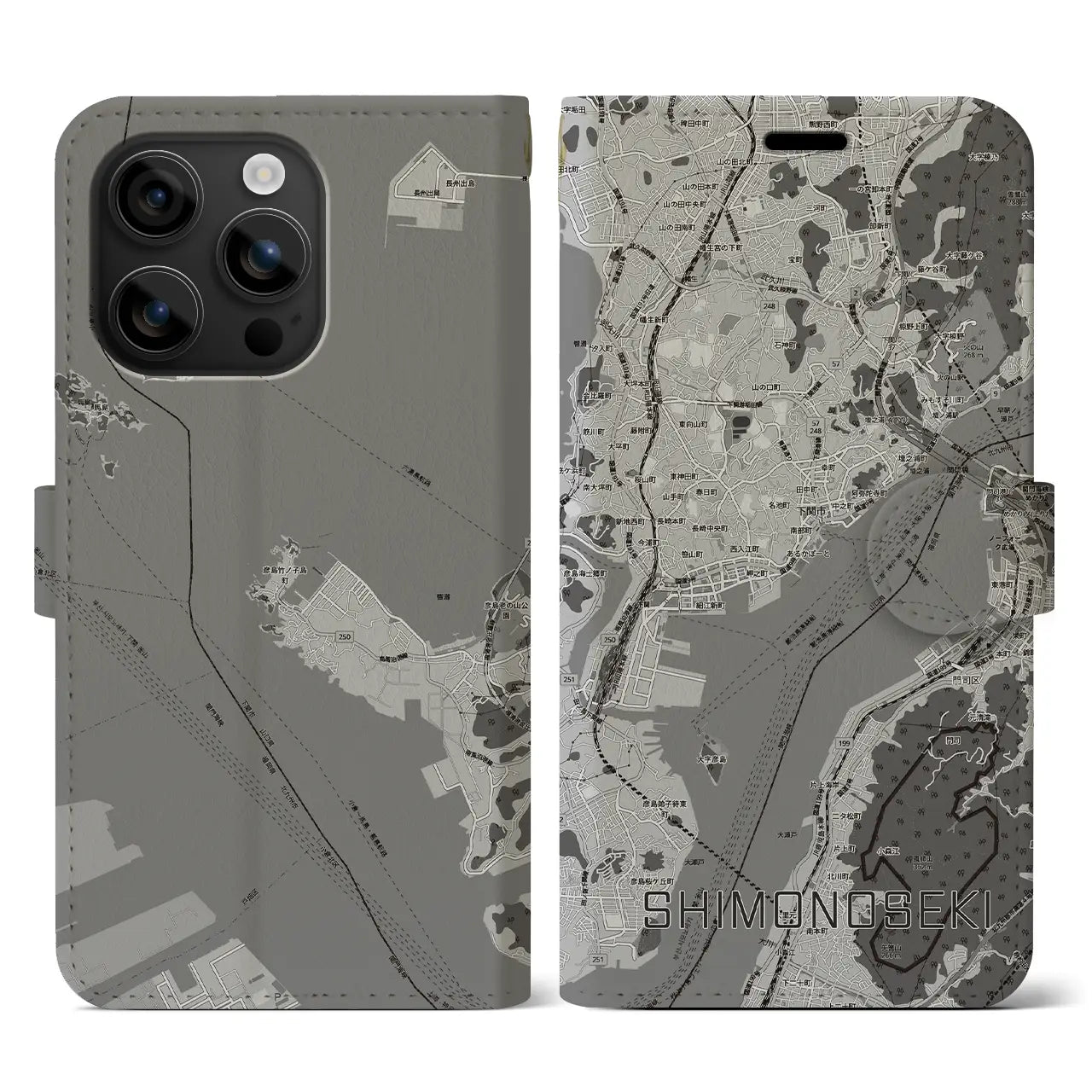 【下関2(山口県)】地図柄iPhoneケース(手帳タイプ)