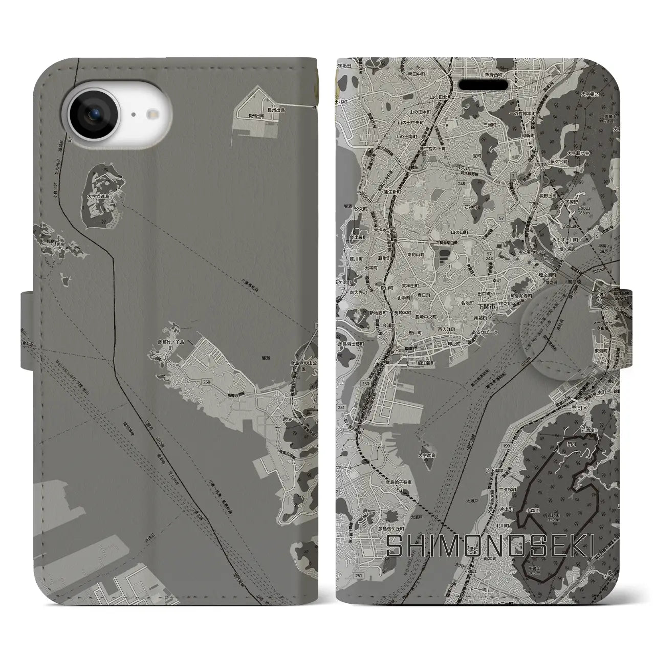 【下関2(山口県)】地図柄iPhoneケース(手帳タイプ)