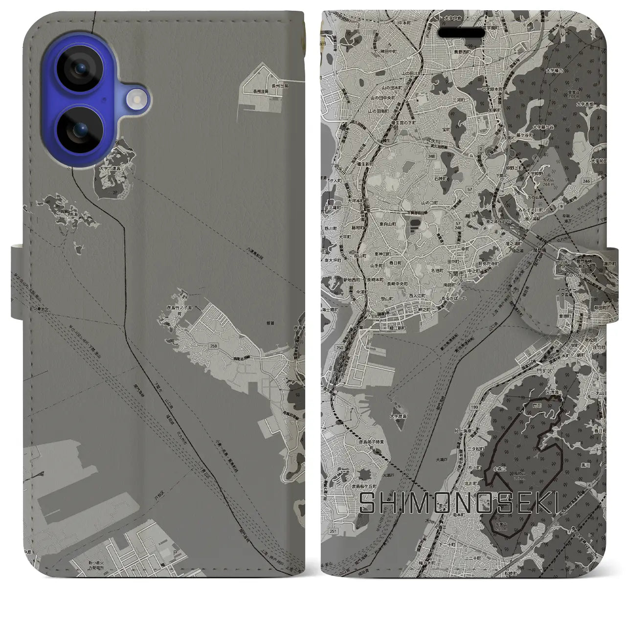 【下関2(山口県)】地図柄iPhoneケース(手帳タイプ)