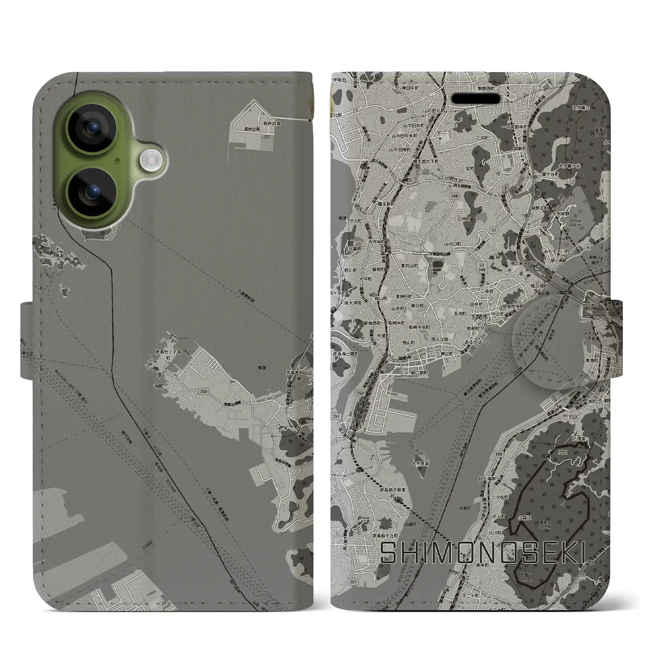 【下関2(山口県)】地図柄iPhoneケース(手帳タイプ)
