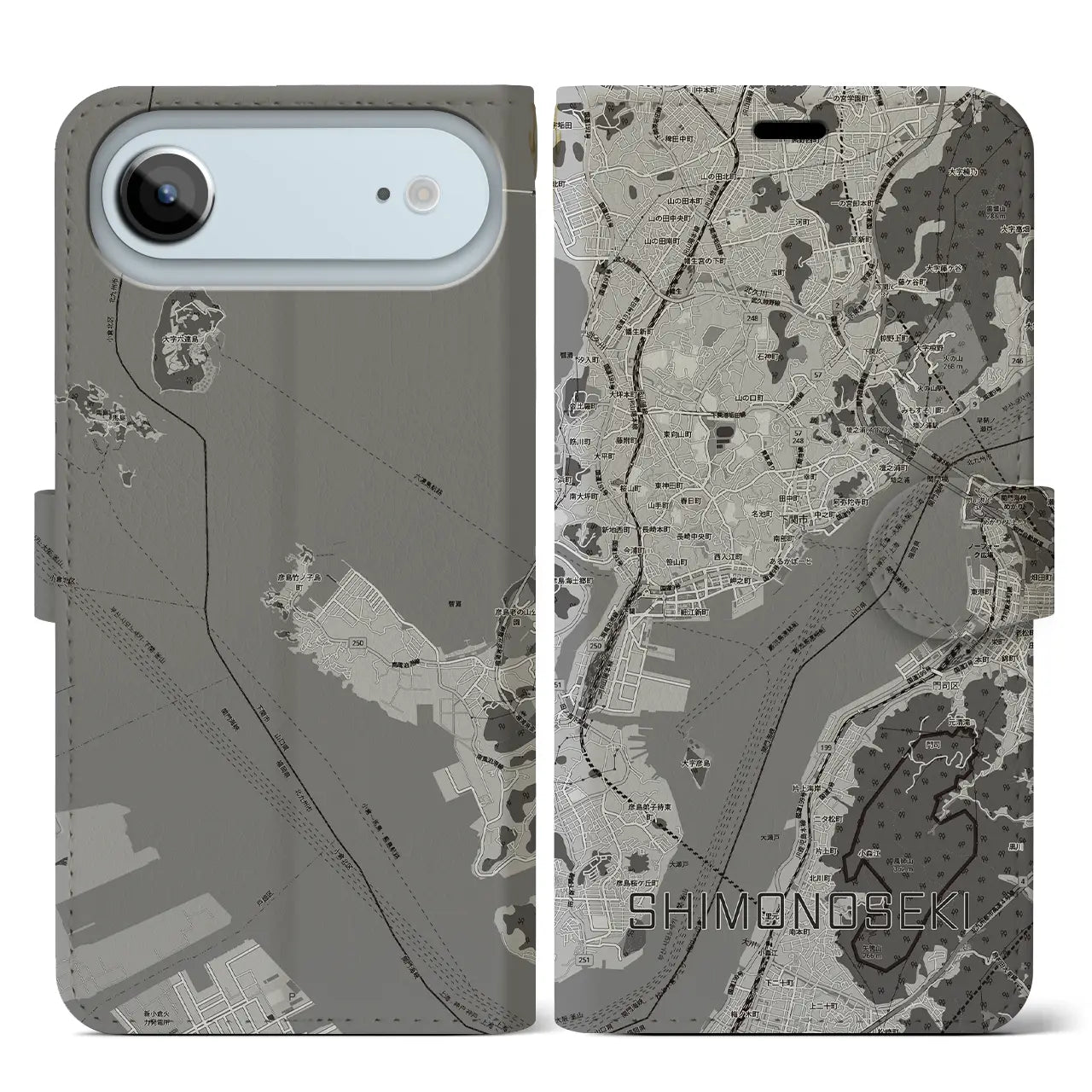 【下関2(山口県)】地図柄iPhoneケース(手帳タイプ)