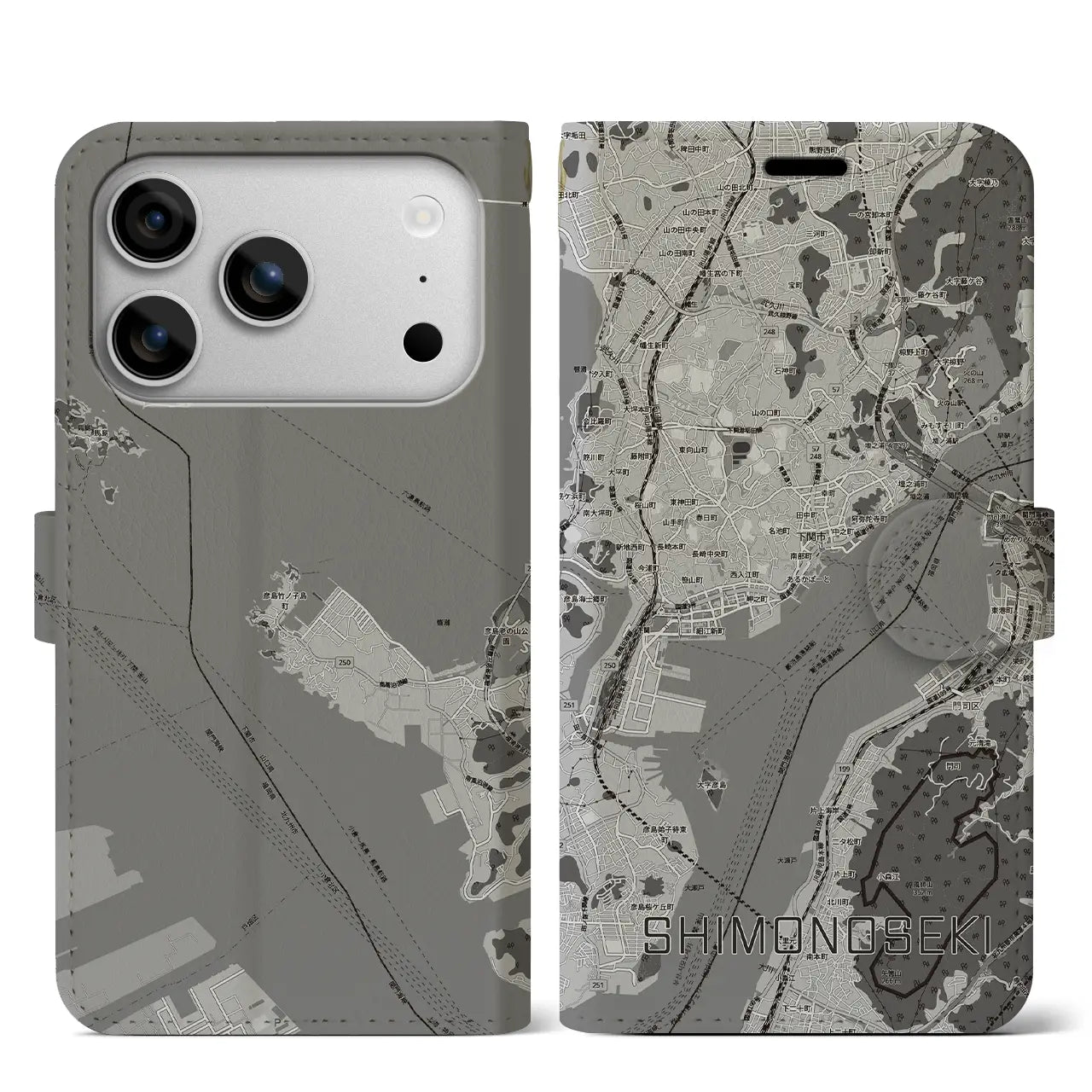 【下関2(山口県)】地図柄iPhoneケース(手帳タイプ)