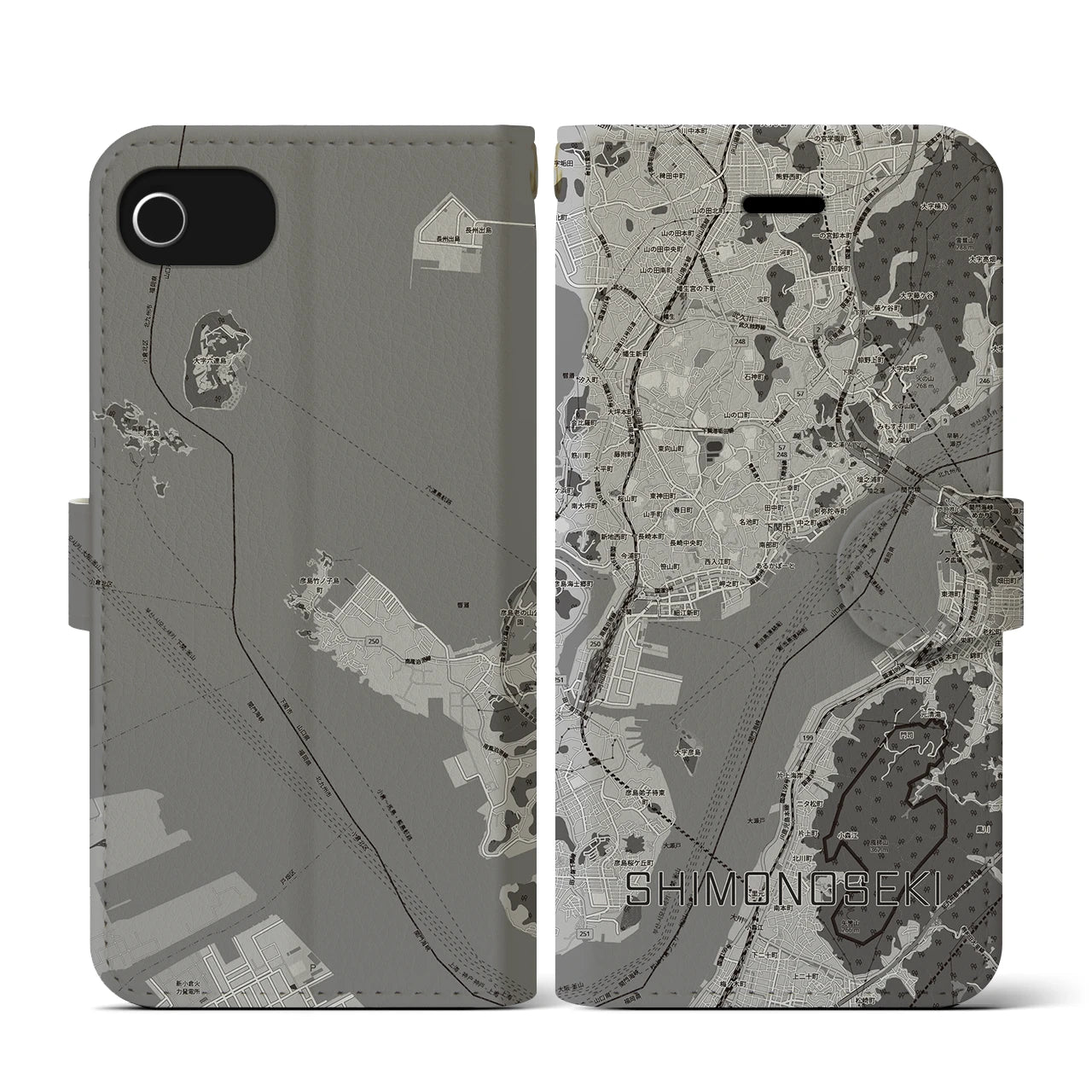 【下関2(山口県)】地図柄iPhoneケース(手帳タイプ)