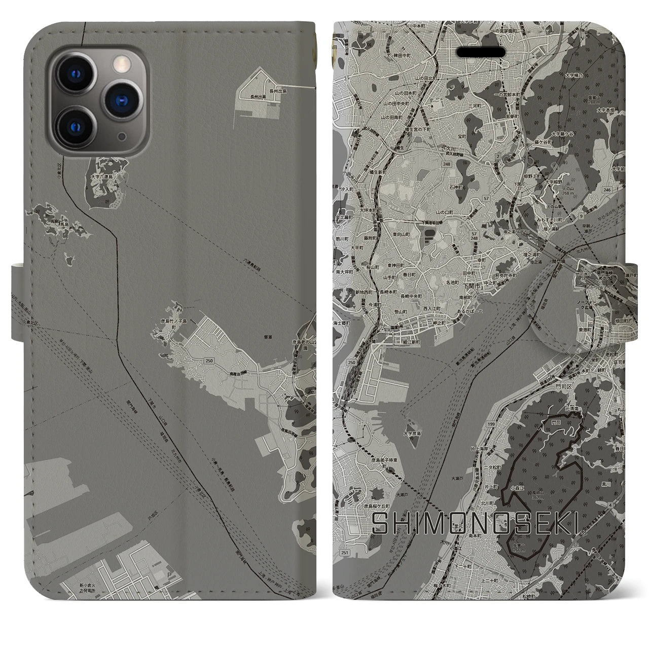 【下関2(山口県)】地図柄iPhoneケース(手帳タイプ)