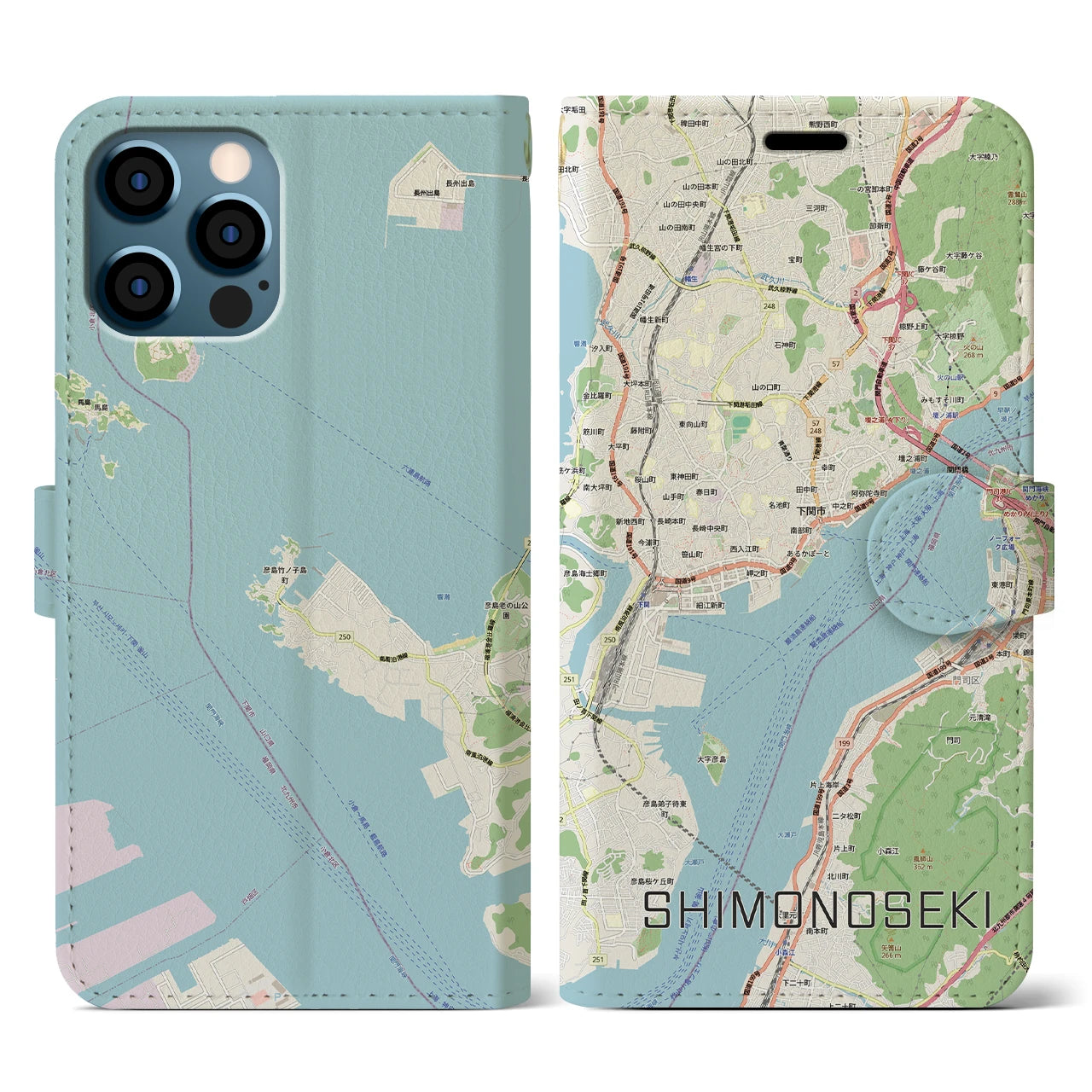 【下関2(山口県)】地図柄iPhoneケース(手帳タイプ)