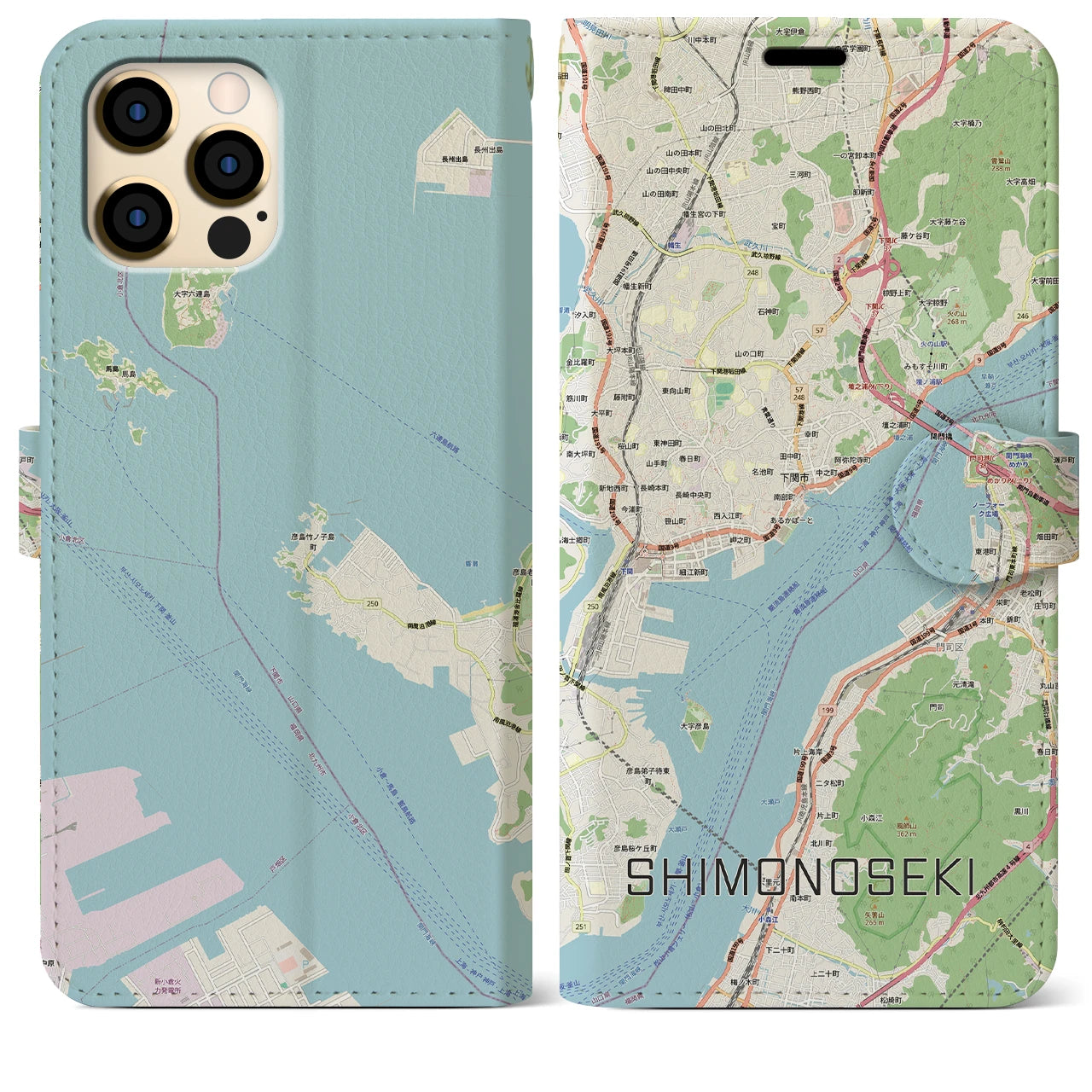 【下関2(山口県)】地図柄iPhoneケース(手帳タイプ)