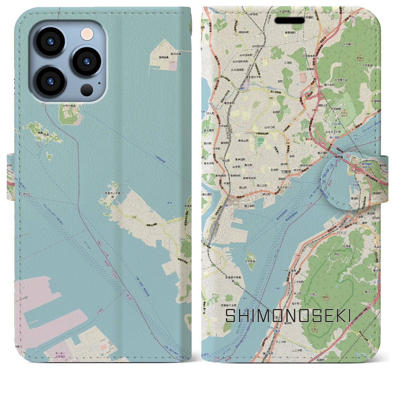 【下関2(山口県)】地図柄iPhoneケース(手帳タイプ)