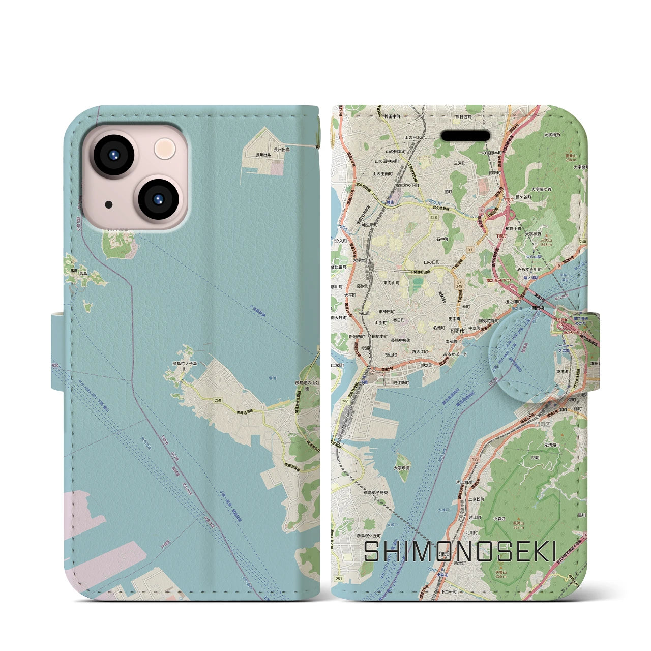 【下関2(山口県)】地図柄iPhoneケース(手帳タイプ)