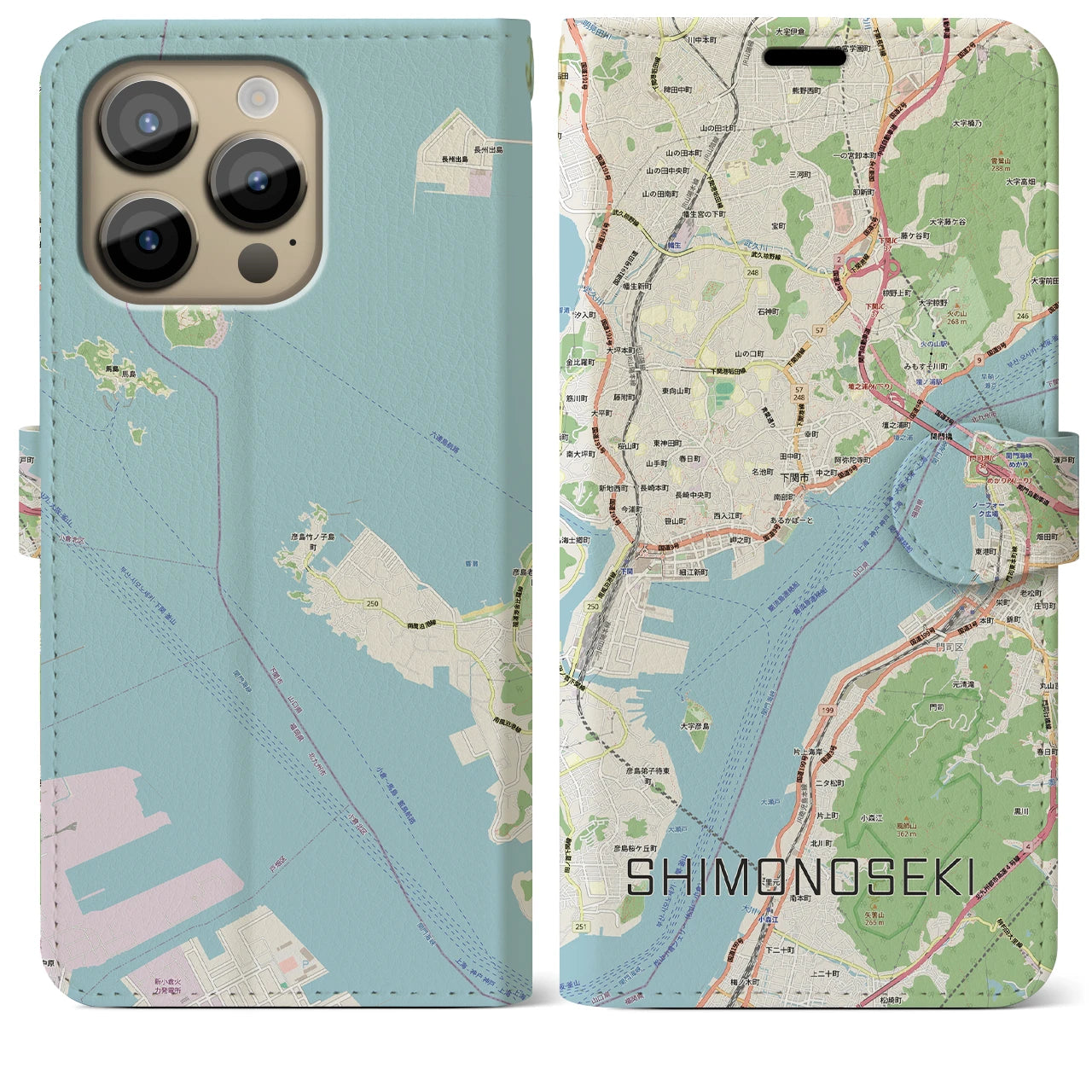 【下関2(山口県)】地図柄iPhoneケース(手帳タイプ)