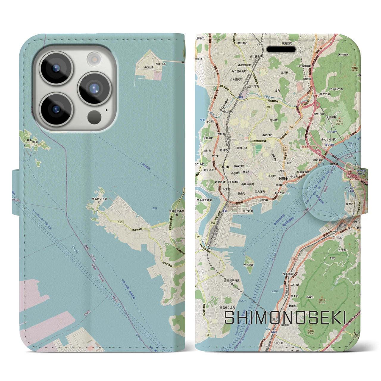 【下関2(山口県)】地図柄iPhoneケース(手帳タイプ)