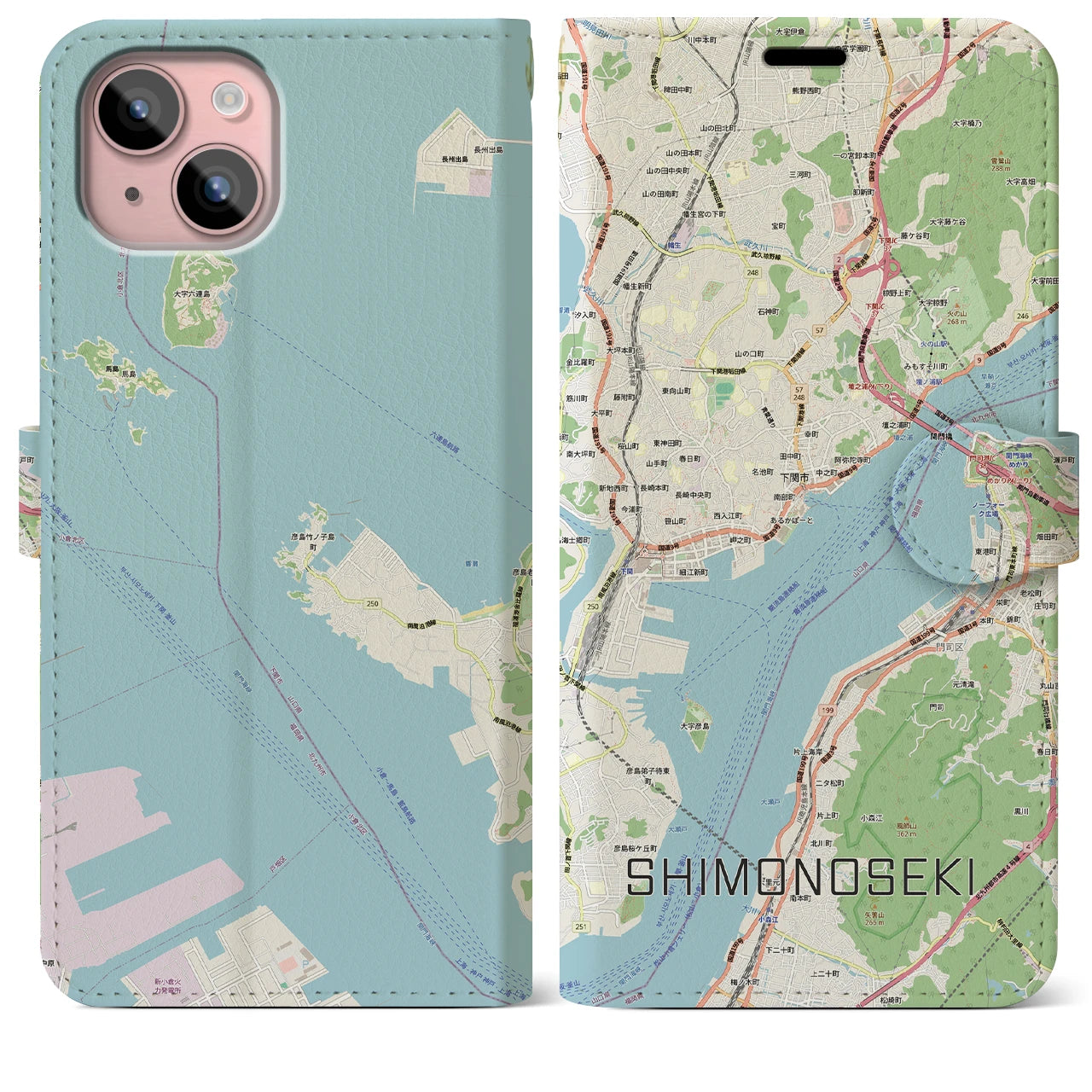 【下関2(山口県)】地図柄iPhoneケース(手帳タイプ)