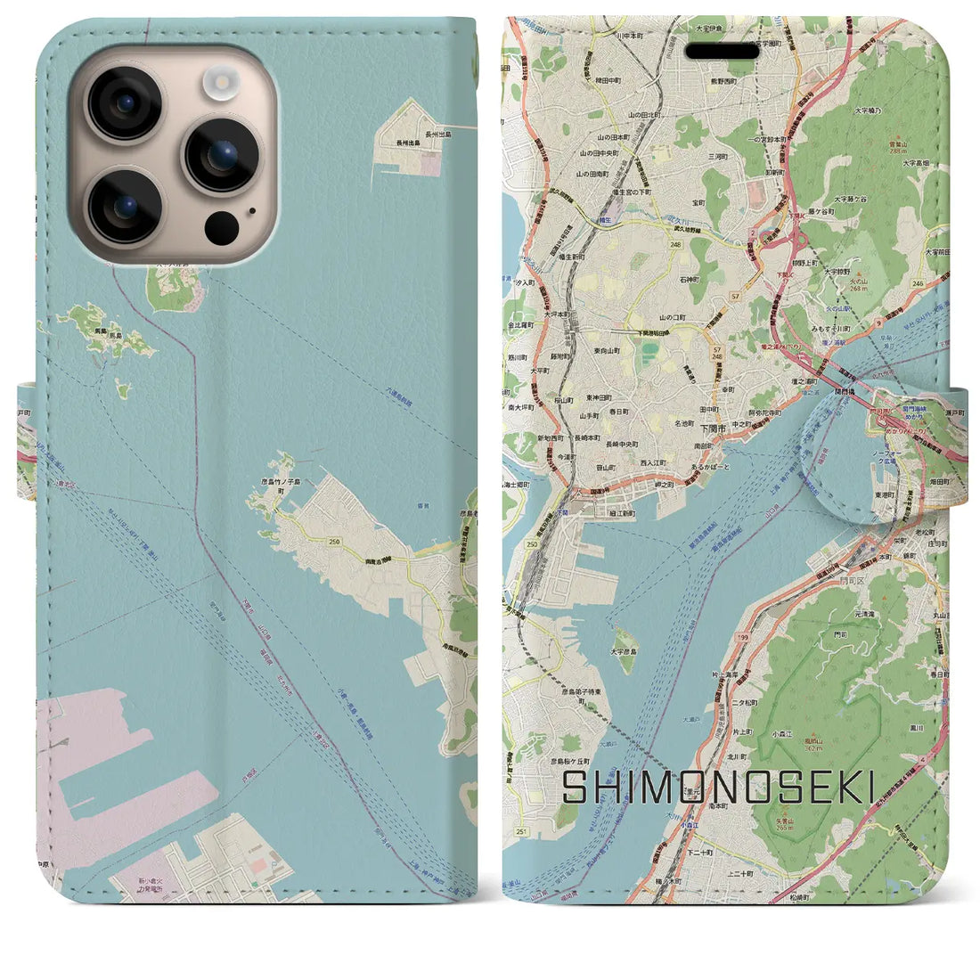 【下関2(山口県)】地図柄iPhoneケース(手帳タイプ)