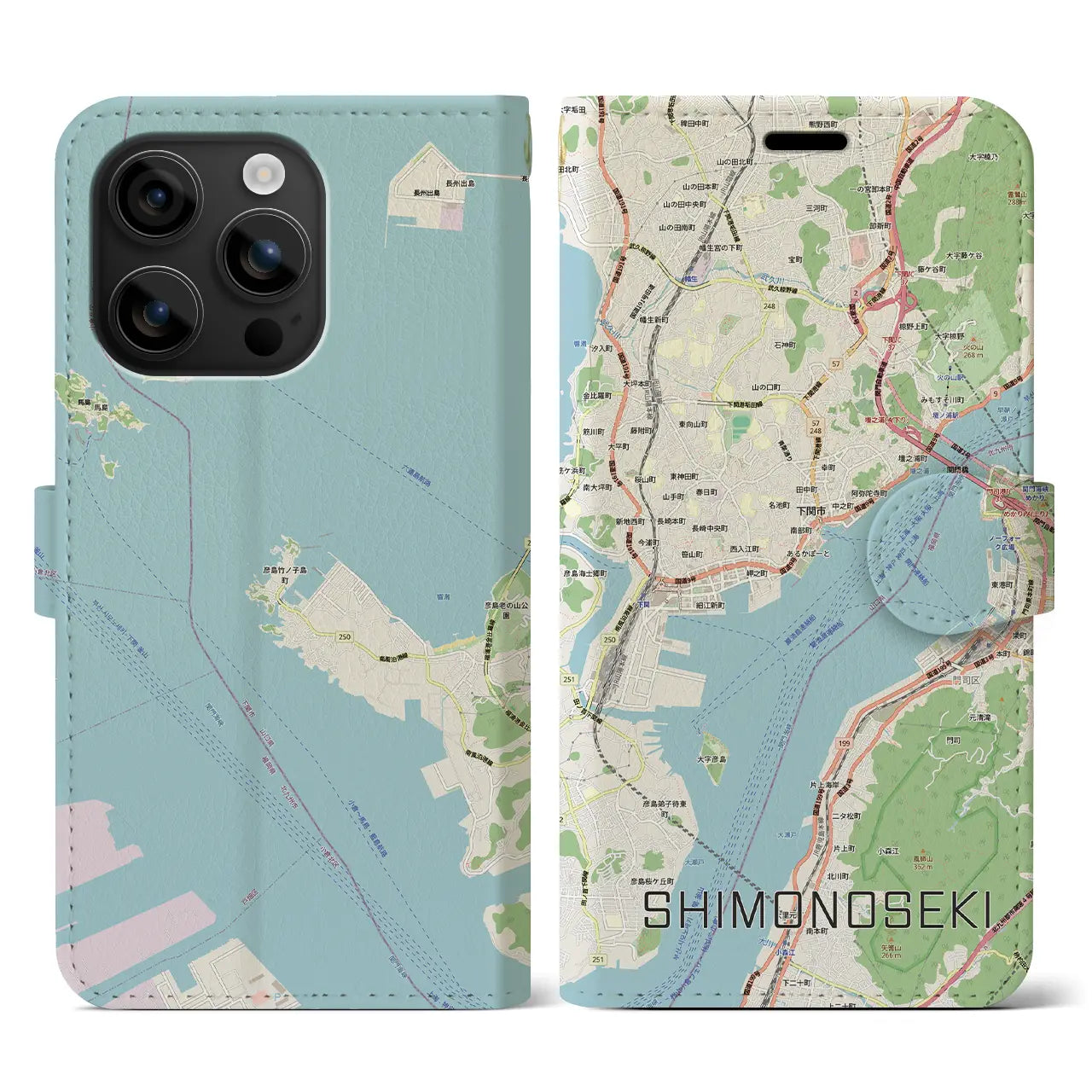 【下関2(山口県)】地図柄iPhoneケース(手帳タイプ)