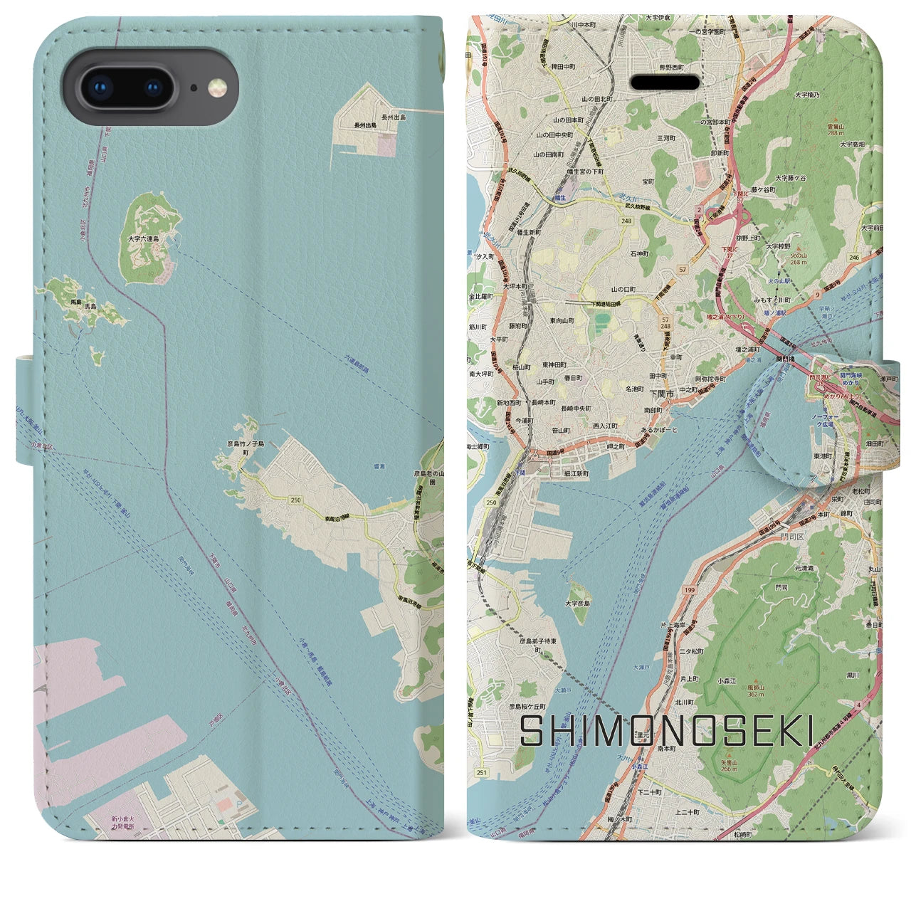 【下関2(山口県)】地図柄iPhoneケース(手帳タイプ)