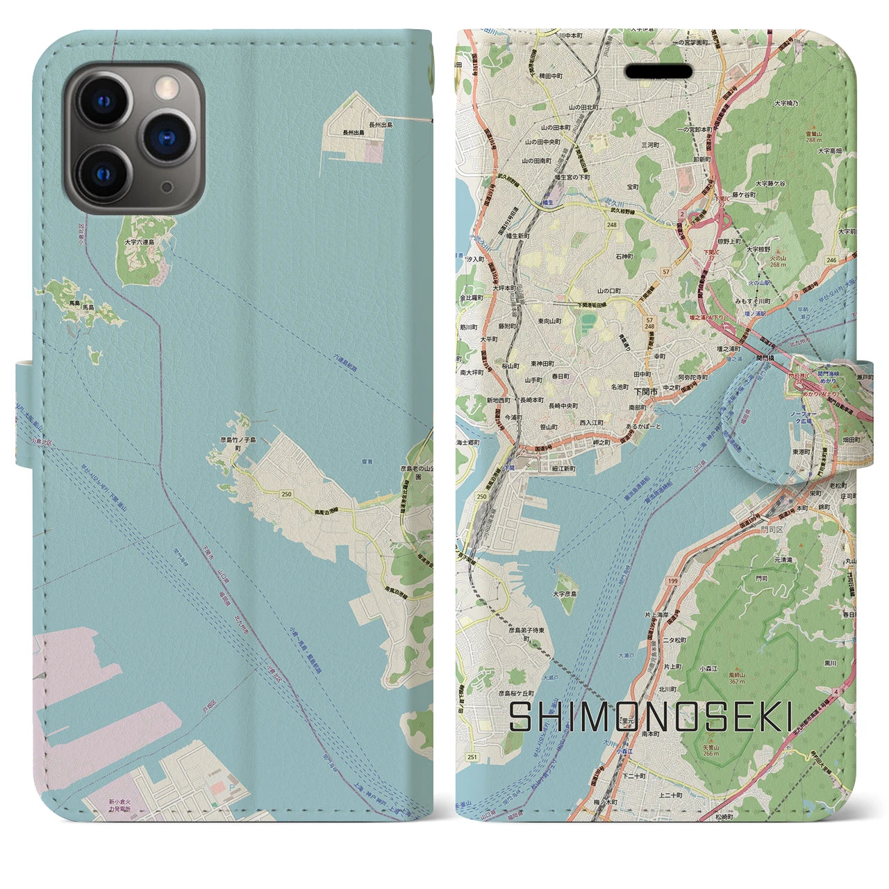 【下関2(山口県)】地図柄iPhoneケース(手帳タイプ)