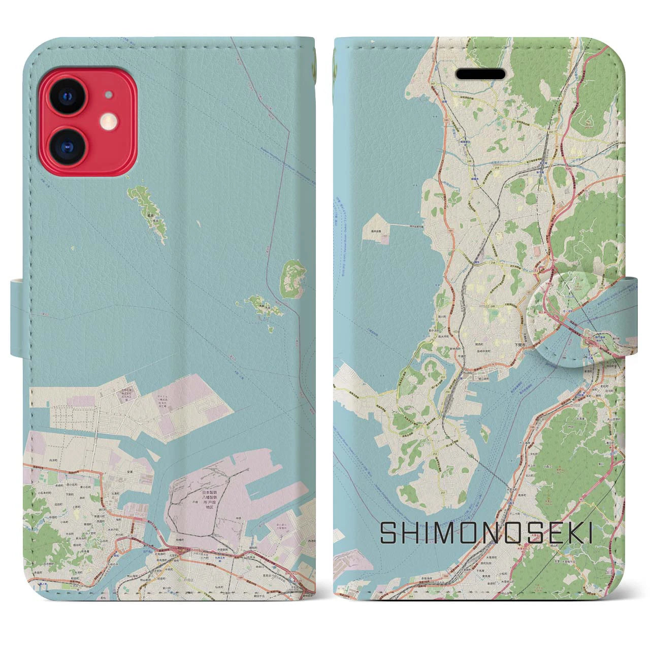 【下関(山口県)】地図柄iPhoneケース(手帳タイプ)ナチュラル・iPhone 11 用