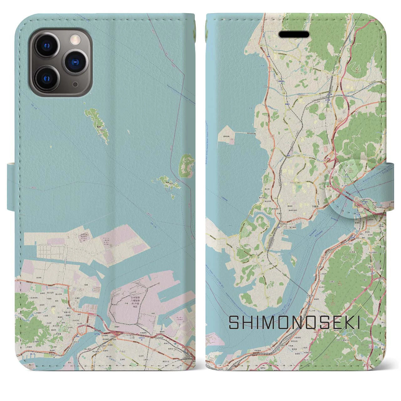 【下関(山口県)】地図柄iPhoneケース(手帳タイプ)ナチュラル・iPhone 11 Pro Max 用