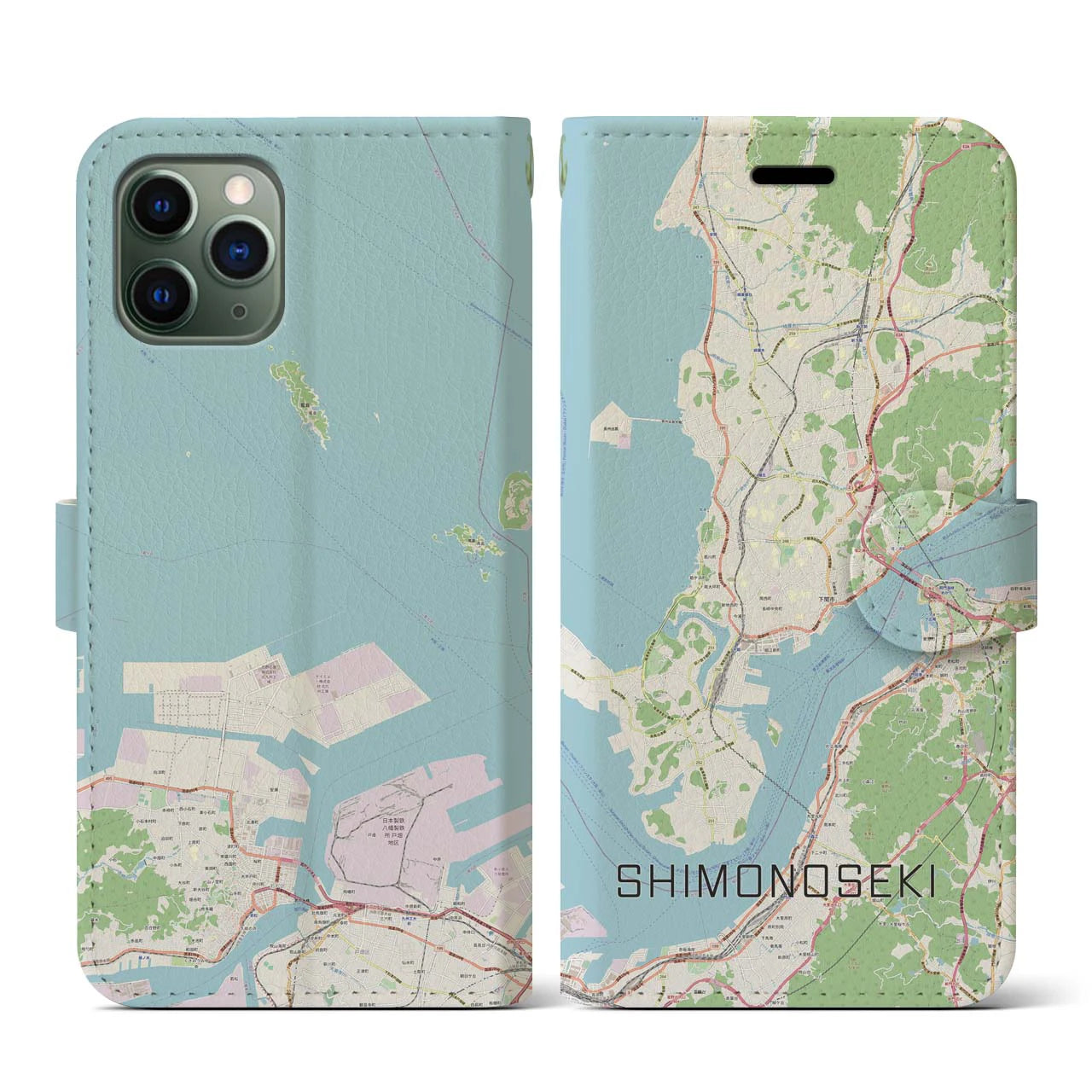 【下関(山口県)】地図柄iPhoneケース(手帳タイプ)ナチュラル・iPhone 11 Pro 用