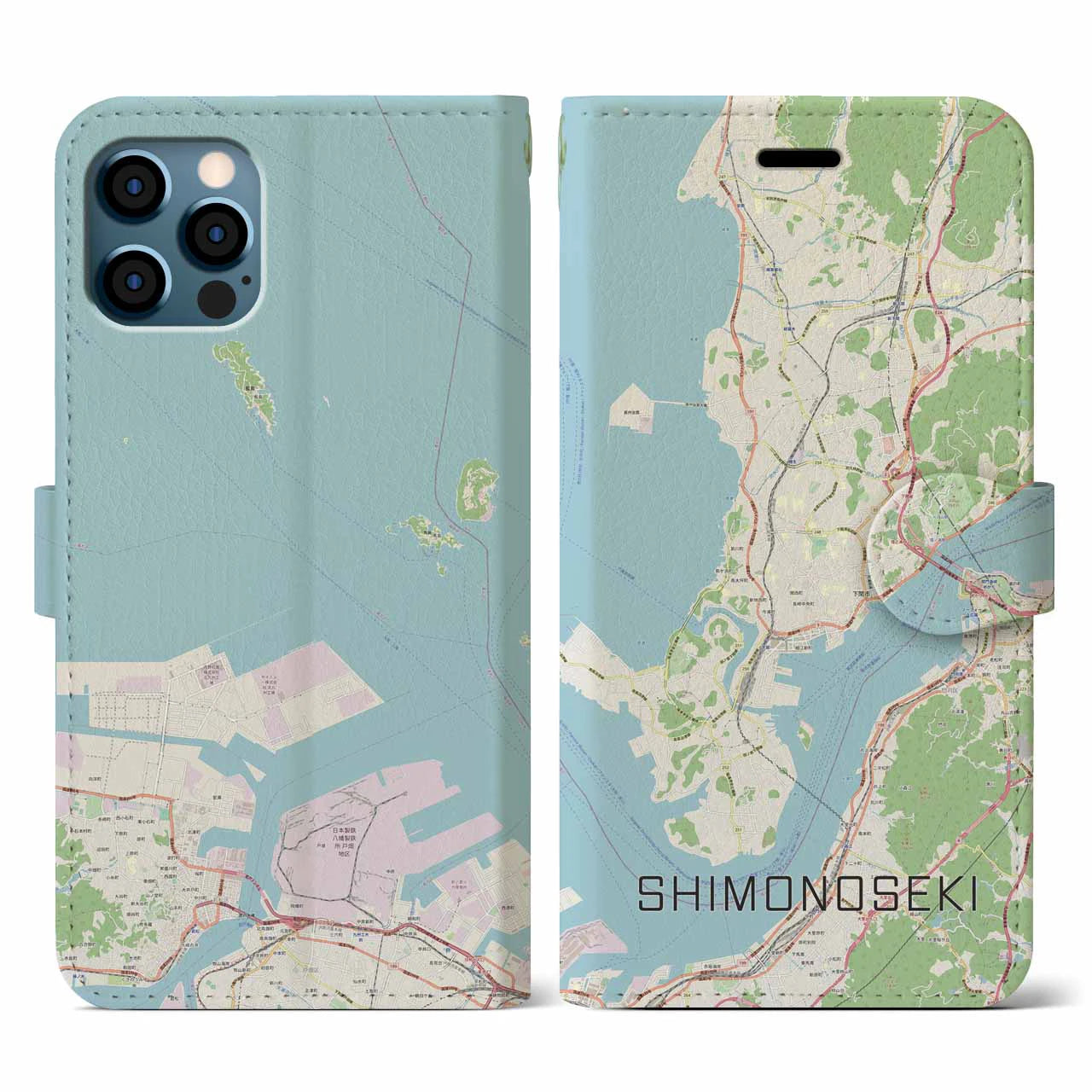 【下関(山口県)】地図柄iPhoneケース(手帳タイプ)ナチュラル・iPhone 12 / 12 Pro 用