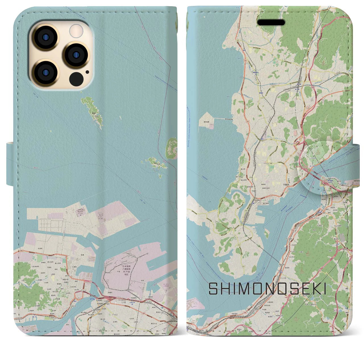 【下関(山口県)】地図柄iPhoneケース(手帳タイプ)ナチュラル・iPhone 12 Pro Max 用