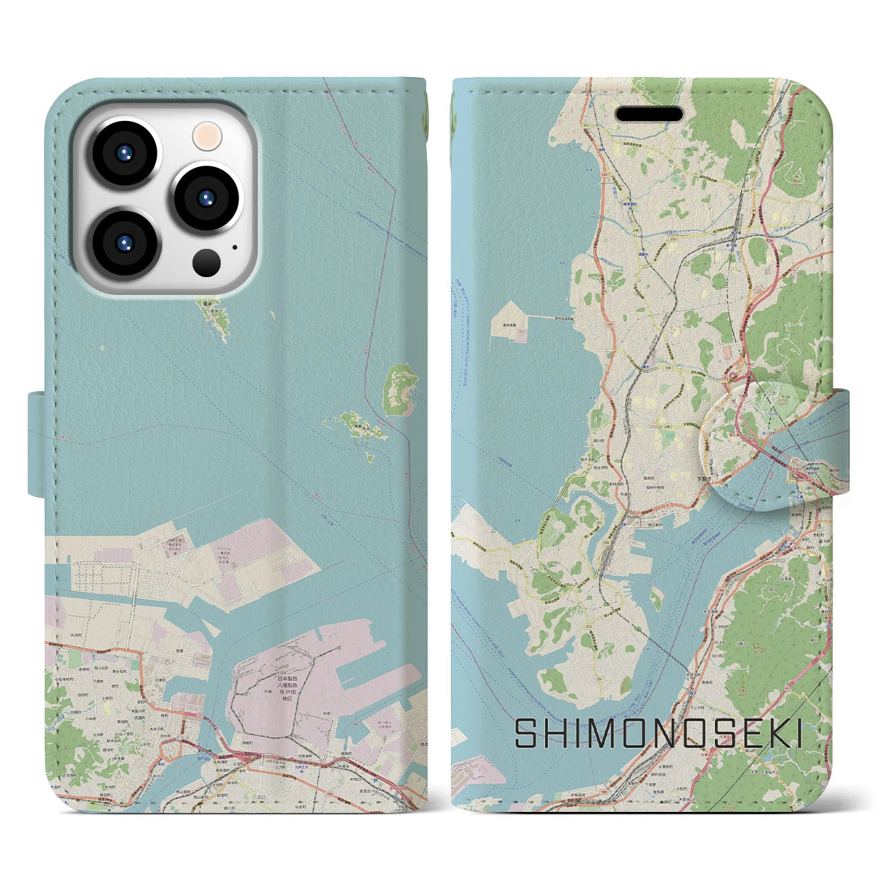 【下関(山口県)】地図柄iPhoneケース(手帳タイプ)ナチュラル・iPhone 13 Pro 用