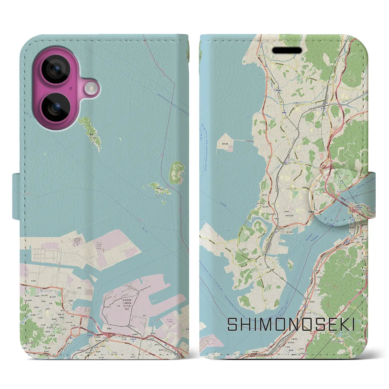 【下関(山口県)】地図柄iPhoneケース(手帳タイプ)ナチュラル・iPhone 16 Pro 用