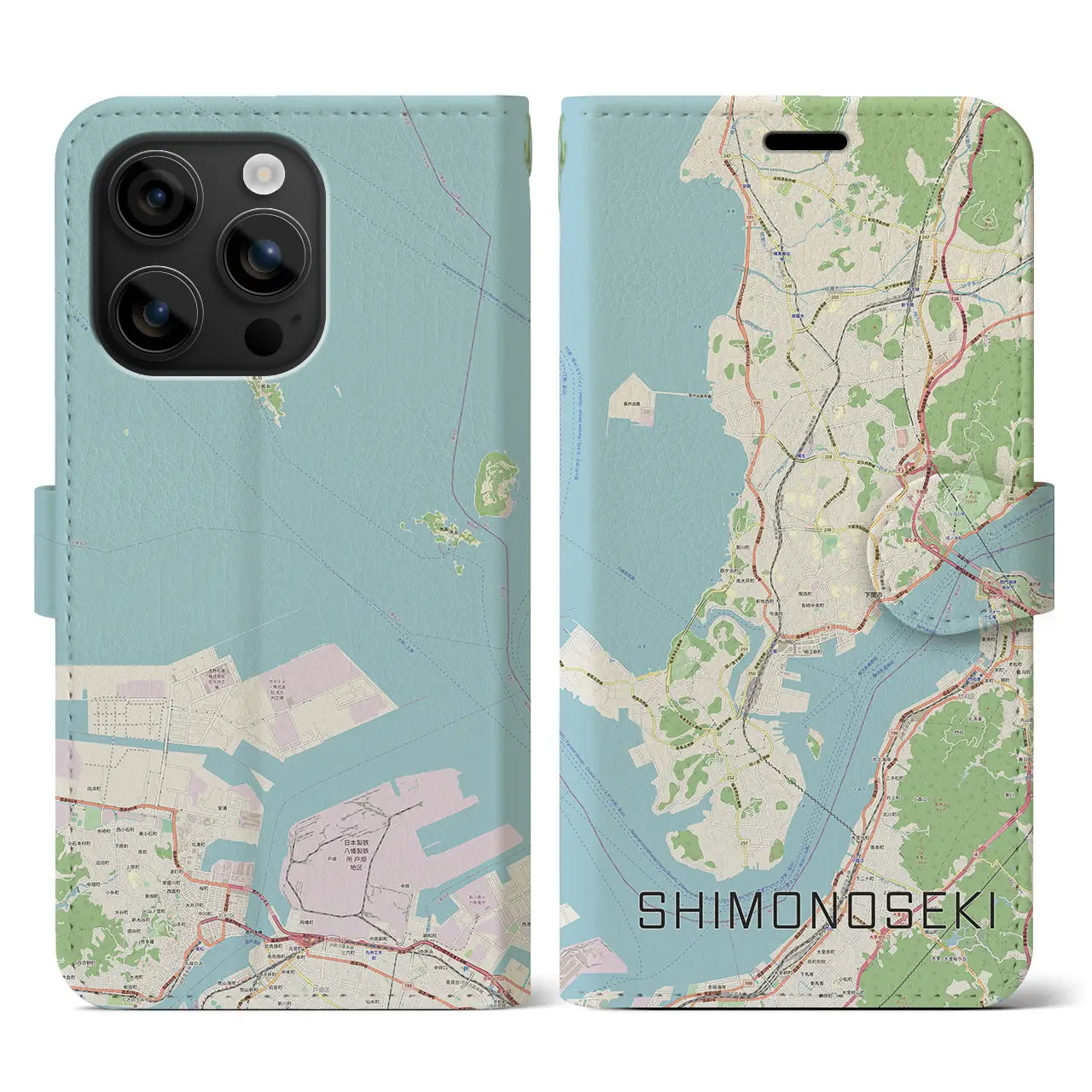 【下関(山口県)】地図柄iPhoneケース(手帳タイプ)ナチュラル・iPhone 16 用