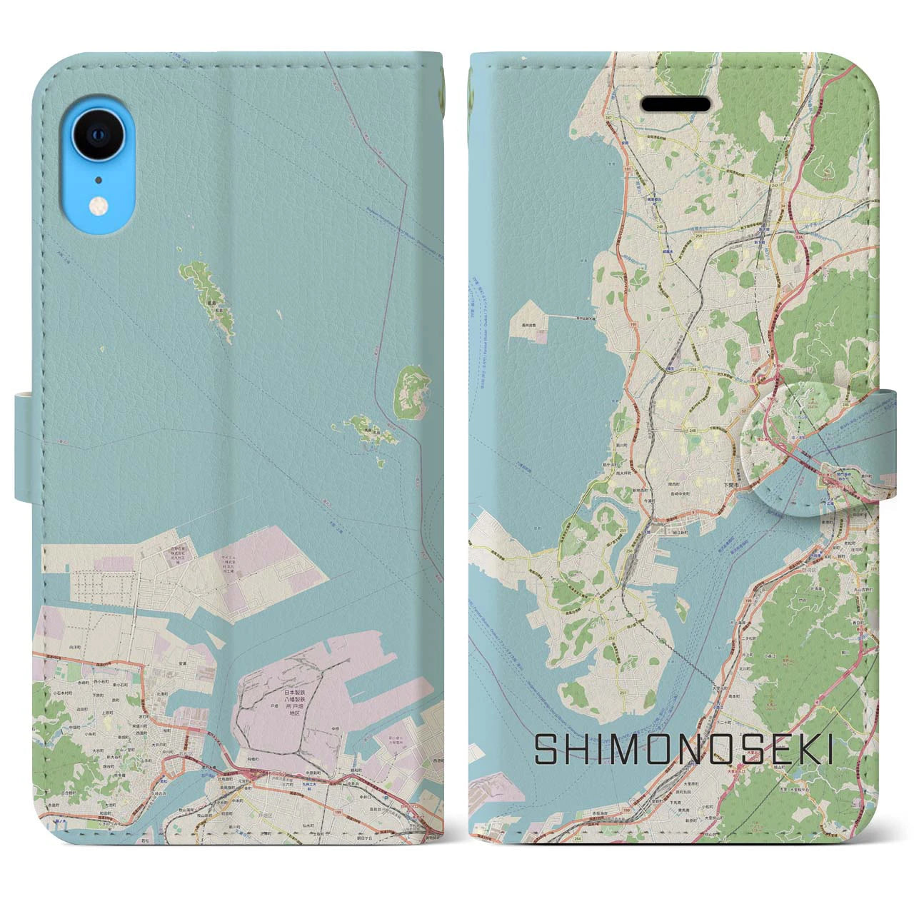 【下関(山口県)】地図柄iPhoneケース(手帳タイプ)ナチュラル・iPhone XR 用
