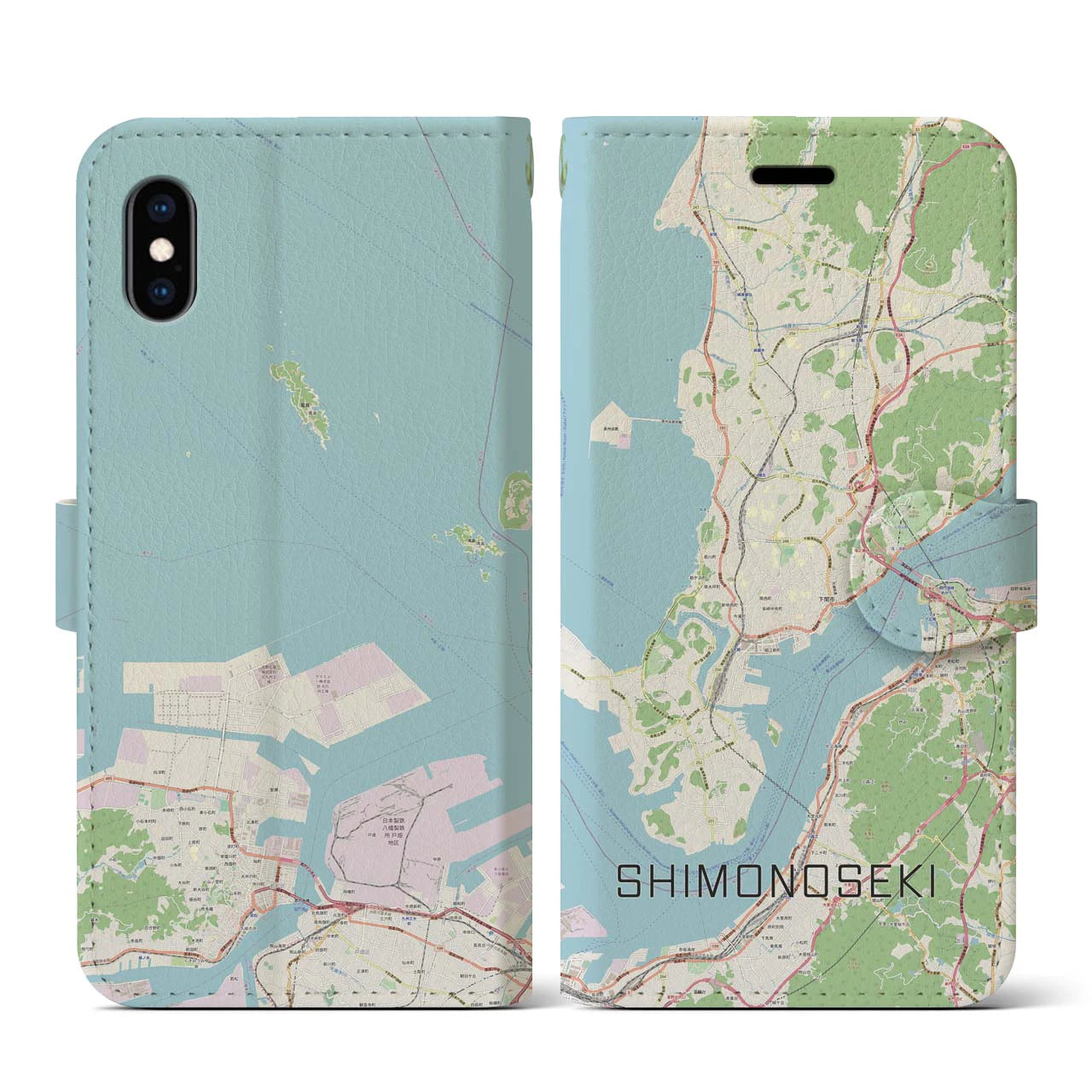 【下関(山口県)】地図柄iPhoneケース(手帳タイプ)ナチュラル・iPhone XS / X 用