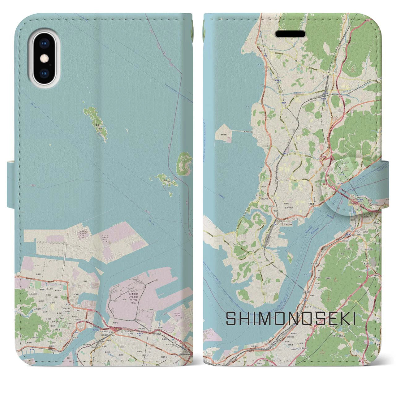 【下関(山口県)】地図柄iPhoneケース(手帳タイプ)ナチュラル・iPhone XS Max 用