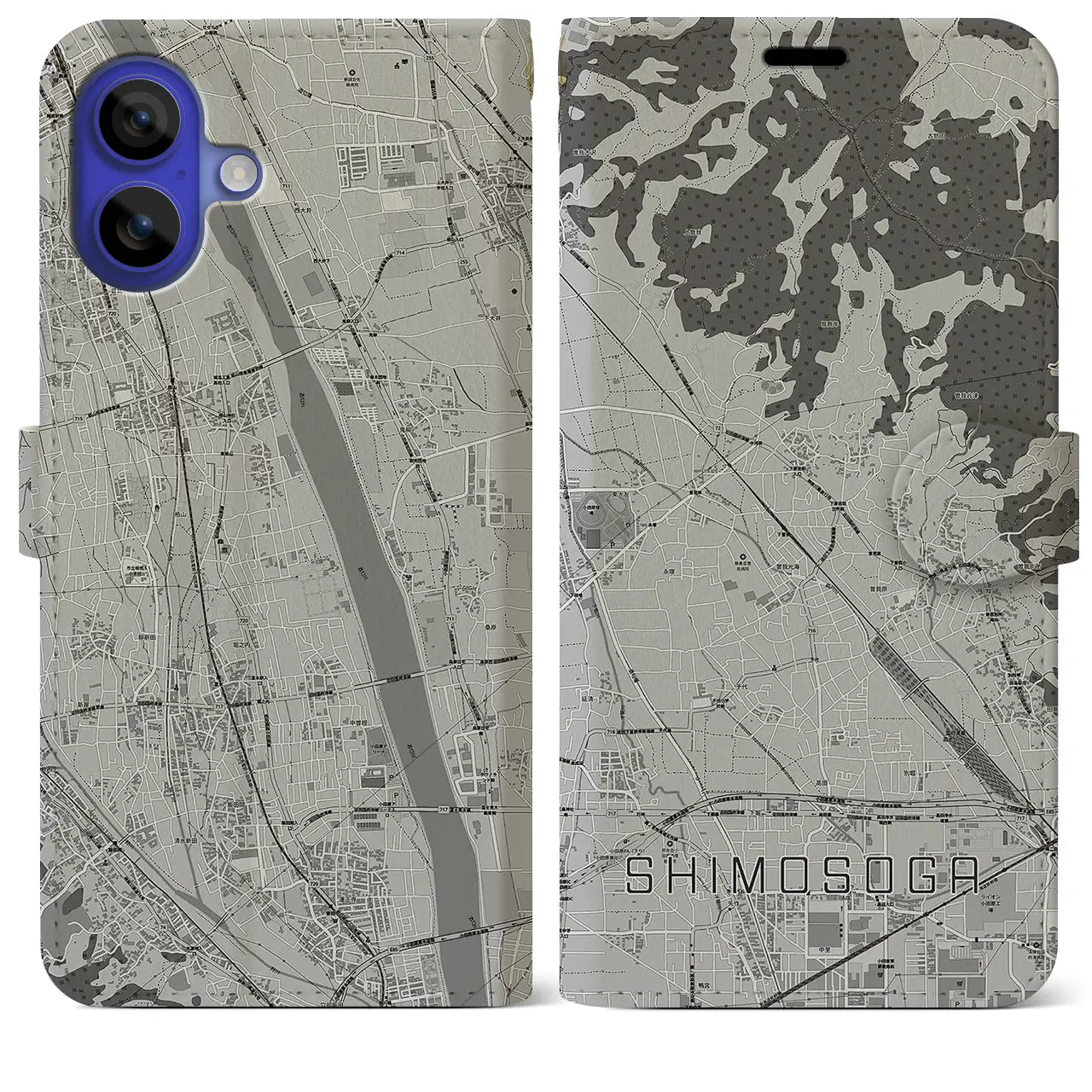 【下曽我(神奈川県)】地図柄iPhoneケース(手帳タイプ)モノトーン・iPhone 16 Pro Max 用