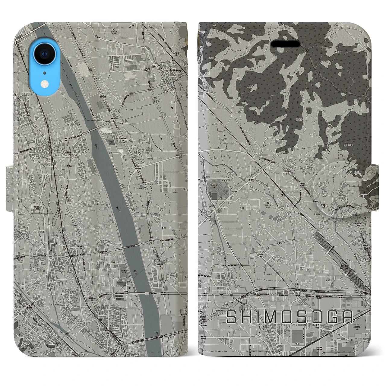【下曽我(神奈川県)】地図柄iPhoneケース(手帳タイプ)モノトーン・iPhone XR 用