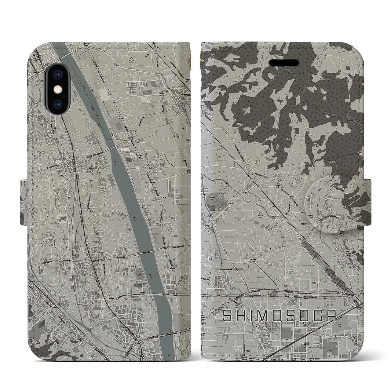 【下曽我(神奈川県)】地図柄iPhoneケース(手帳タイプ)モノトーン・iPhone XS / X 用