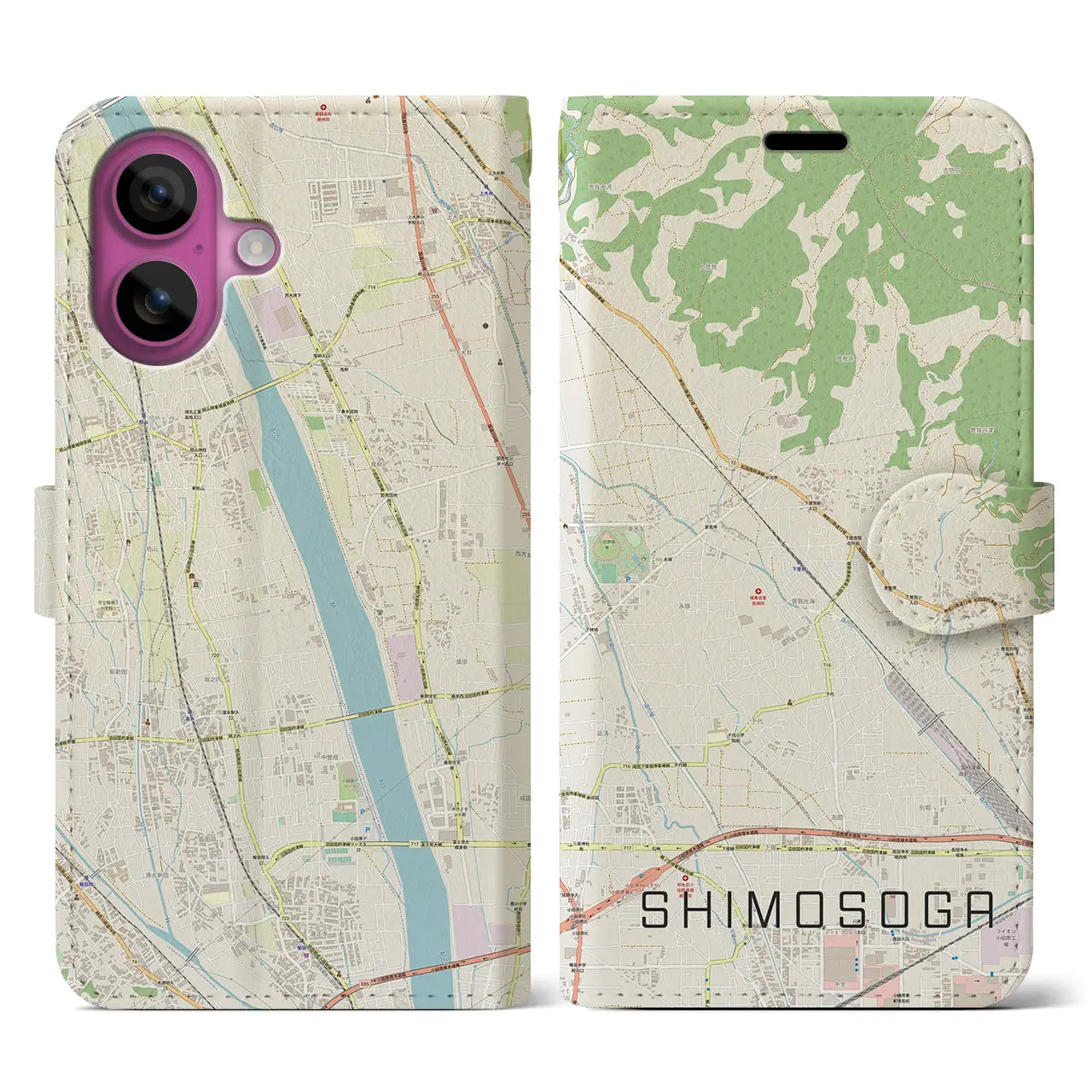 【下曽我(神奈川県)】地図柄iPhoneケース(手帳タイプ)ナチュラル・iPhone 16 Pro 用